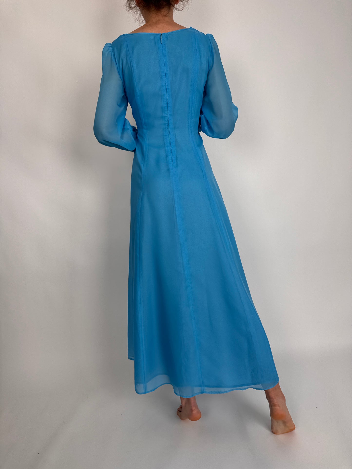 Rochie vintage albastru ciel cu talie ultra înaltă Empire