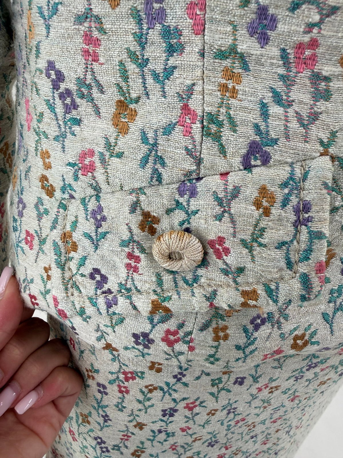Costum old vintage anii 60 italian de colecție din brocart de lana extrafina și mătase naturală