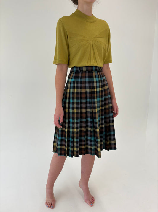 Fustă vintage plisată în carouri din lana excepțională extrem de fină plină