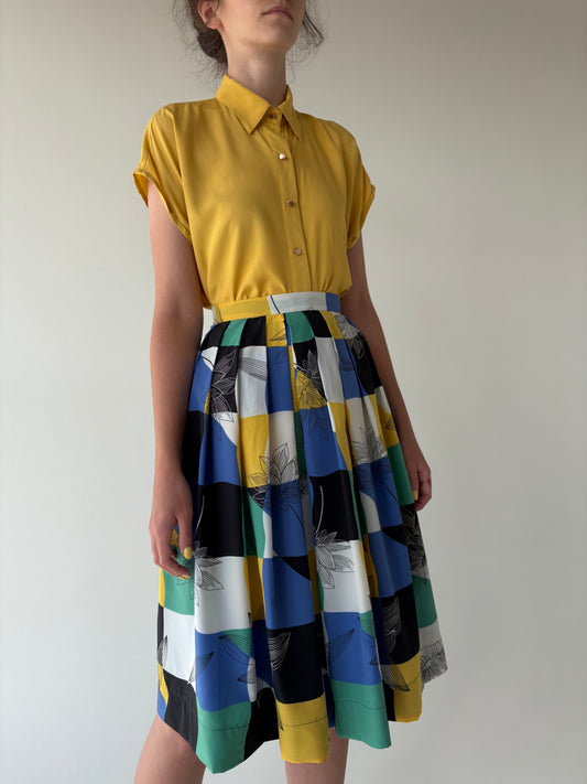 Fustă vintage super amplă cu print și talie ultra înaltă marcată