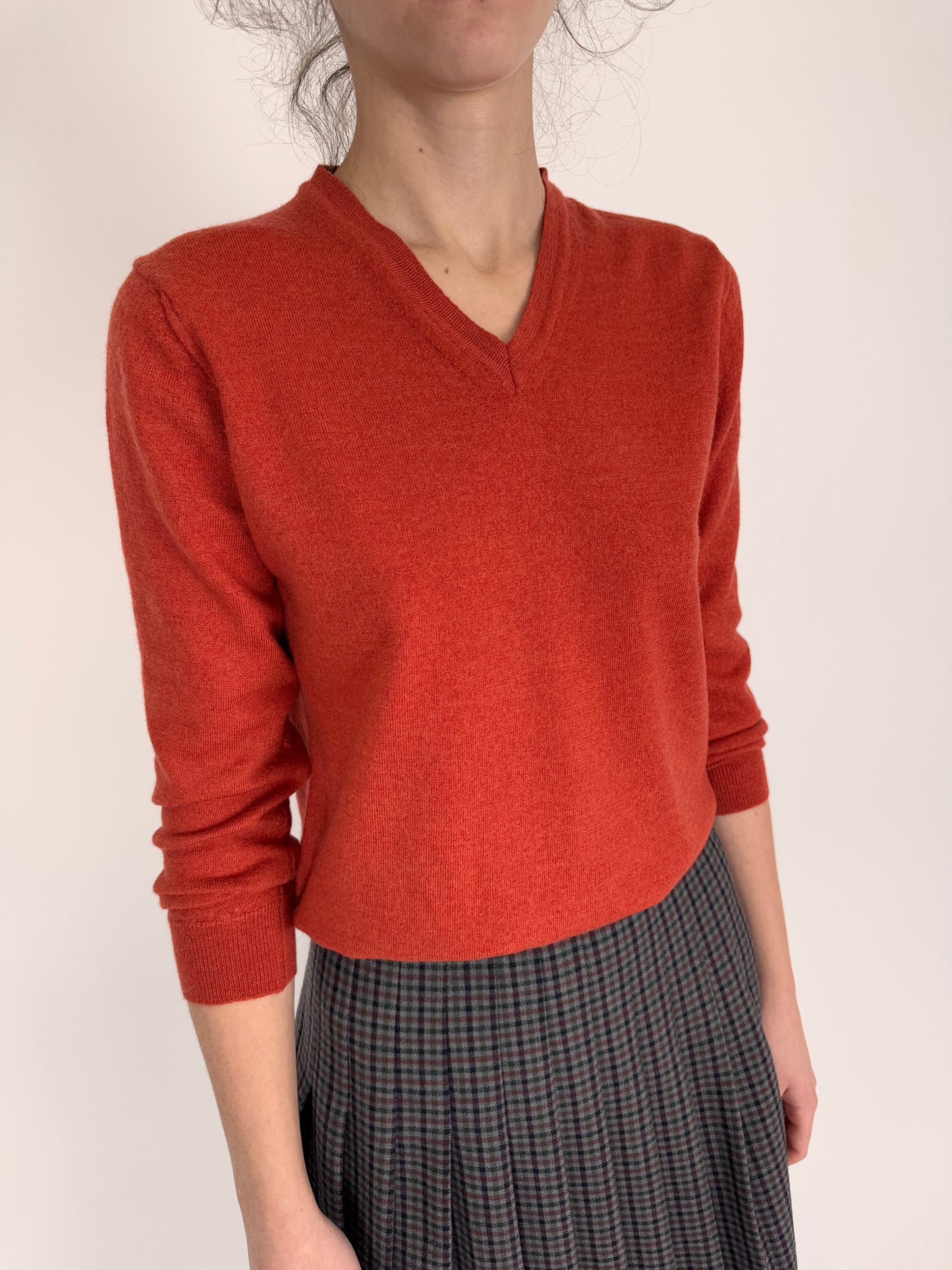 Pulover italian petite de gramaj mare burnt orange din lana merino extrafina