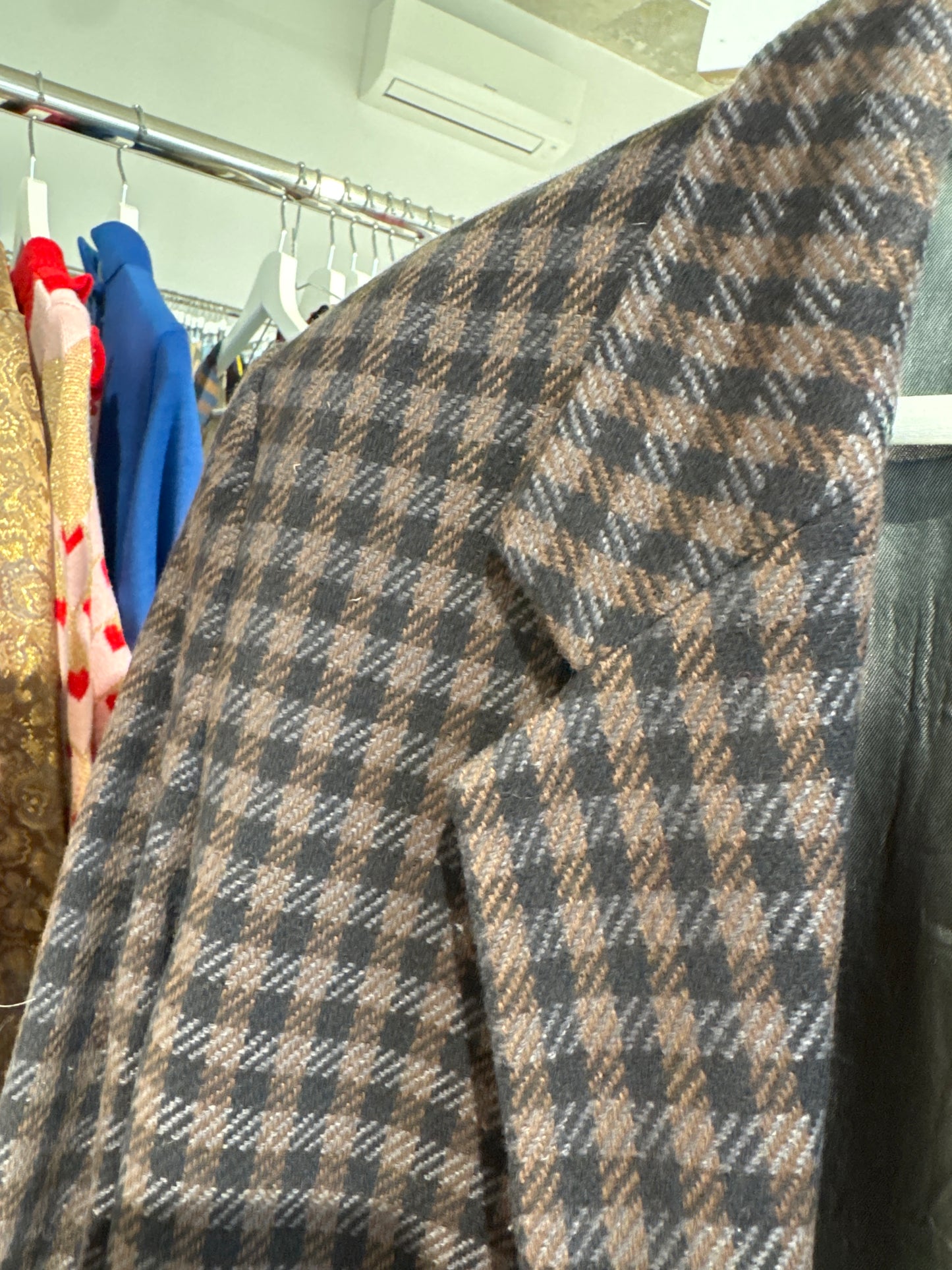 Sacou din tweed de lana extrafina plină cuplate brown și baby blue