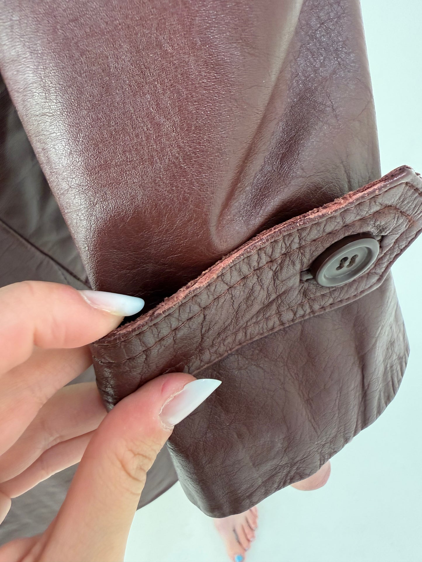 Trench vintage burgundy tall din piele naturală extrem de moale cu talie reglabilă