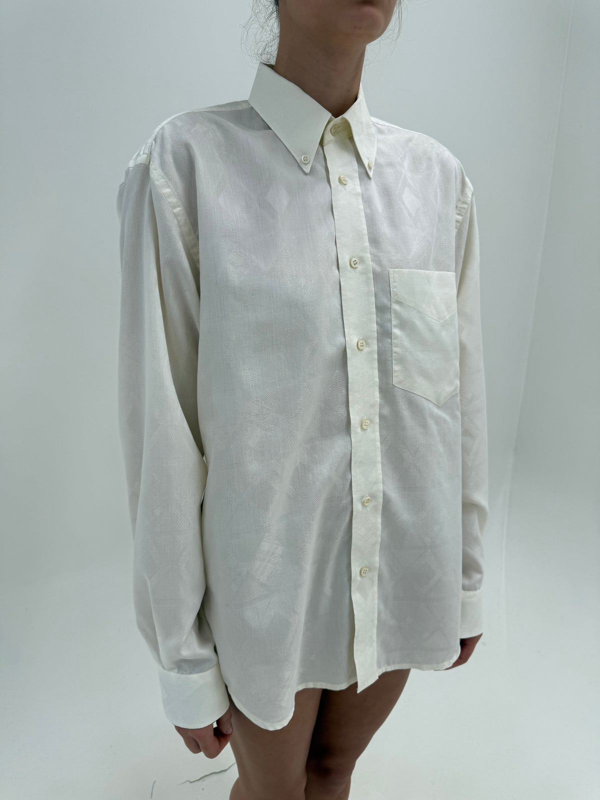 Cămașa vintage italiana din poplin jacquard butter white de button down