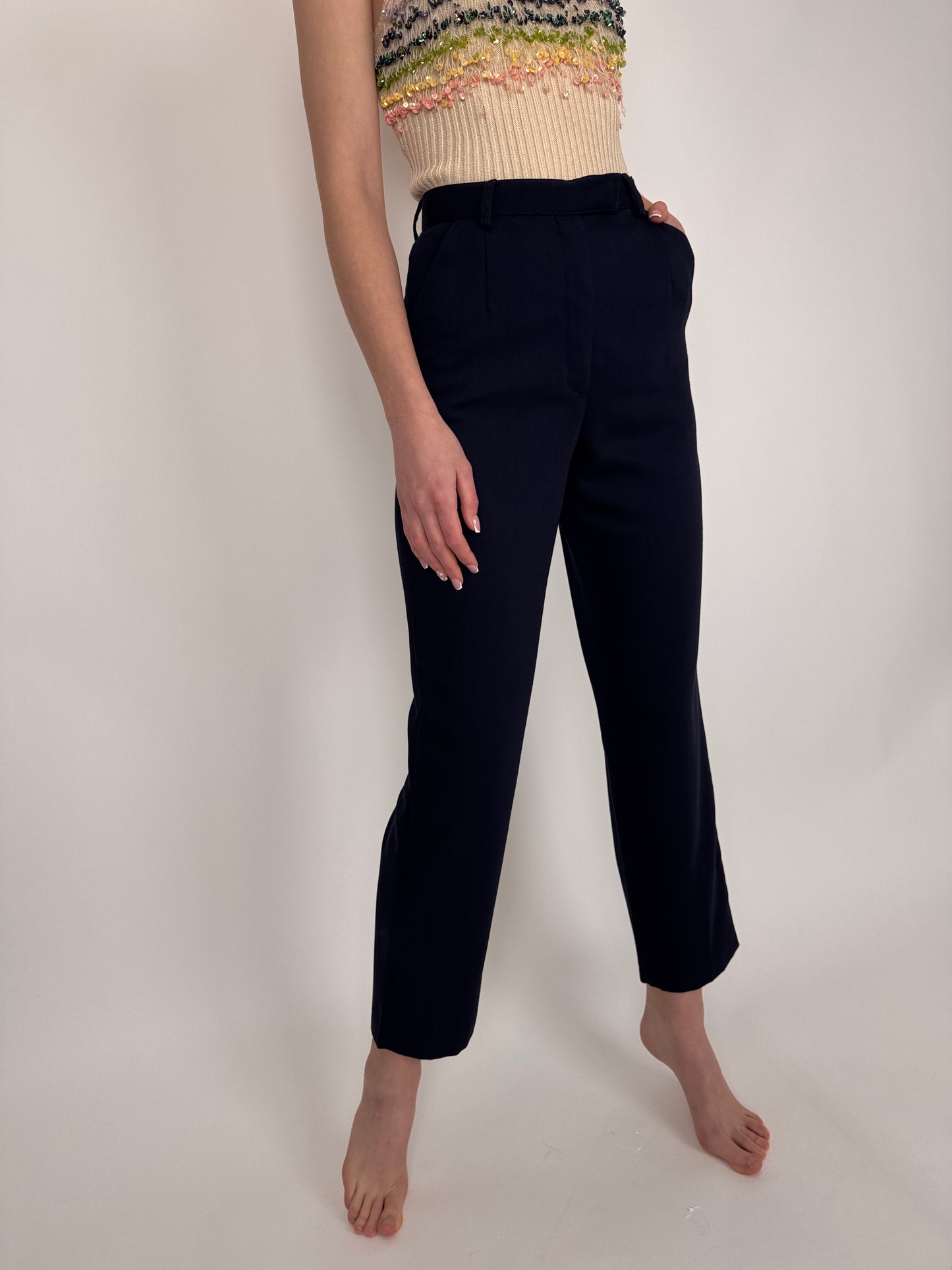 Pantaloni Navy cu talie ultra marcată înaltă