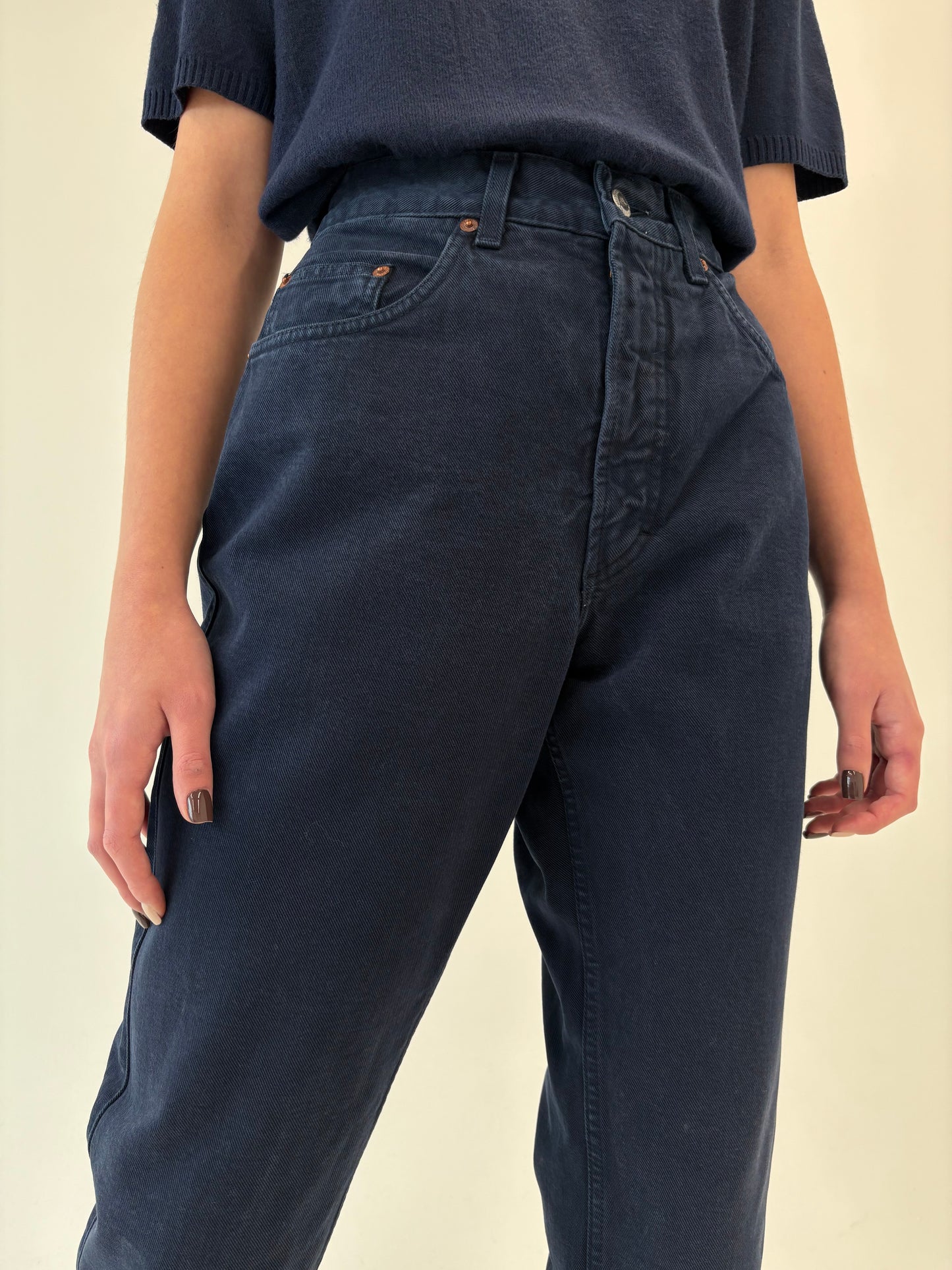 Jeans vintage premium indigo wash cu talie ultra înaltă mom fit