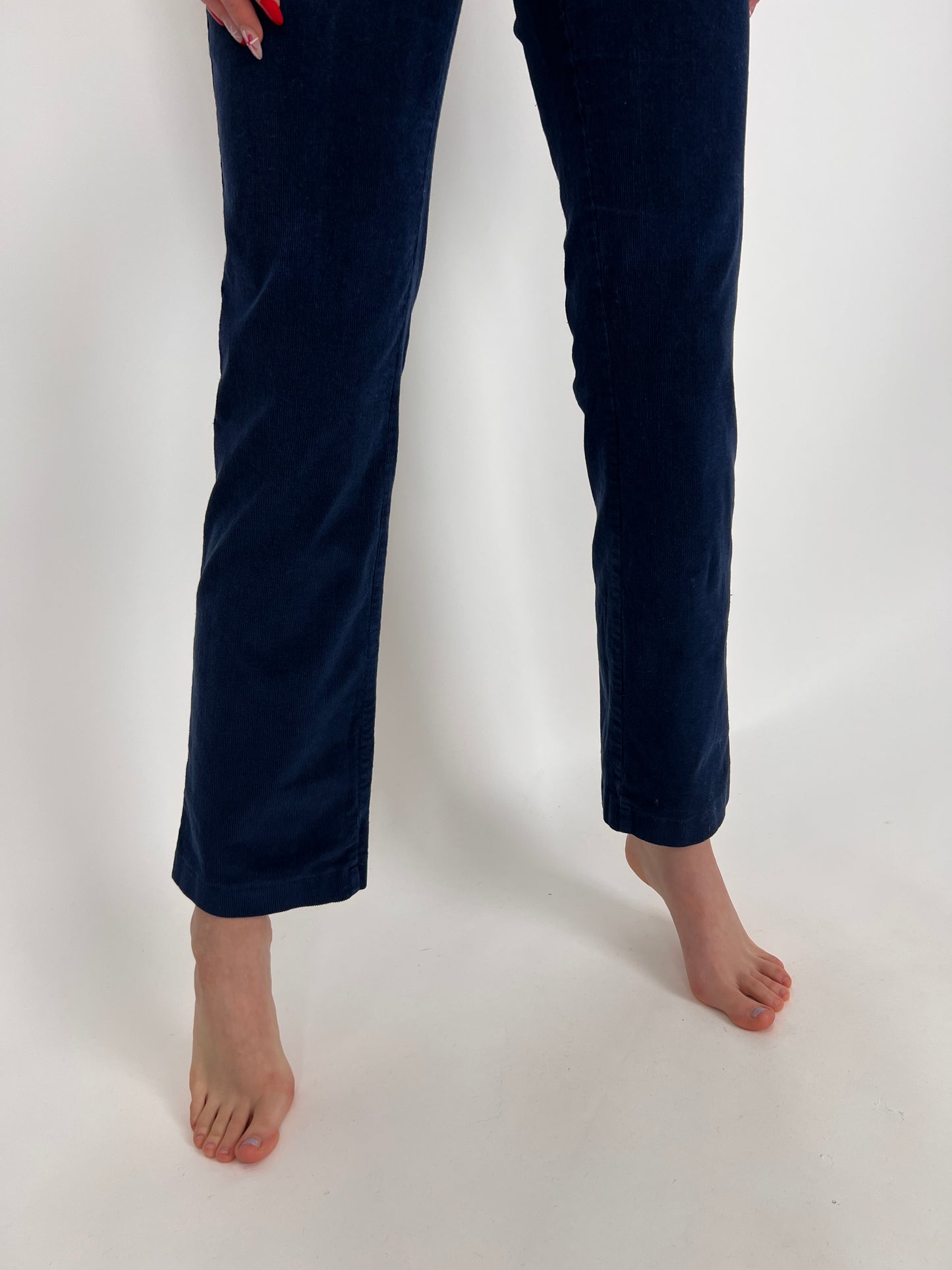 Pantaloni tall albastru cerneală din catifea de bumbac cu elastan