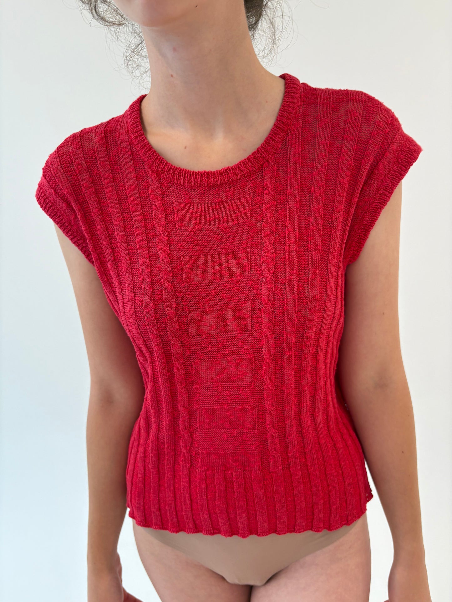 Top old vintage italian din jerse cherry red excepțional de bumbac