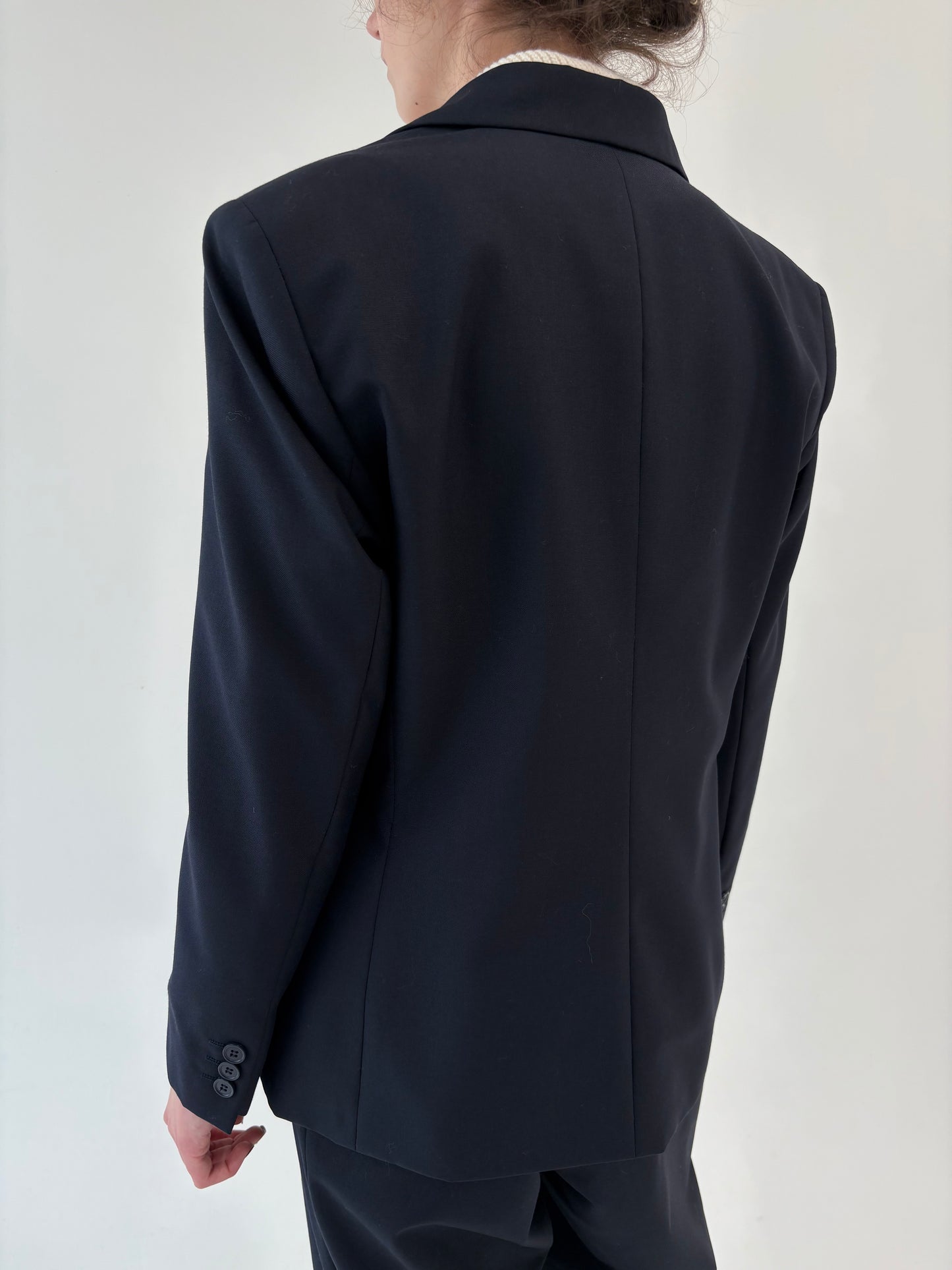 Sacou cambrat cu revere late din lana extrafina Navy blue