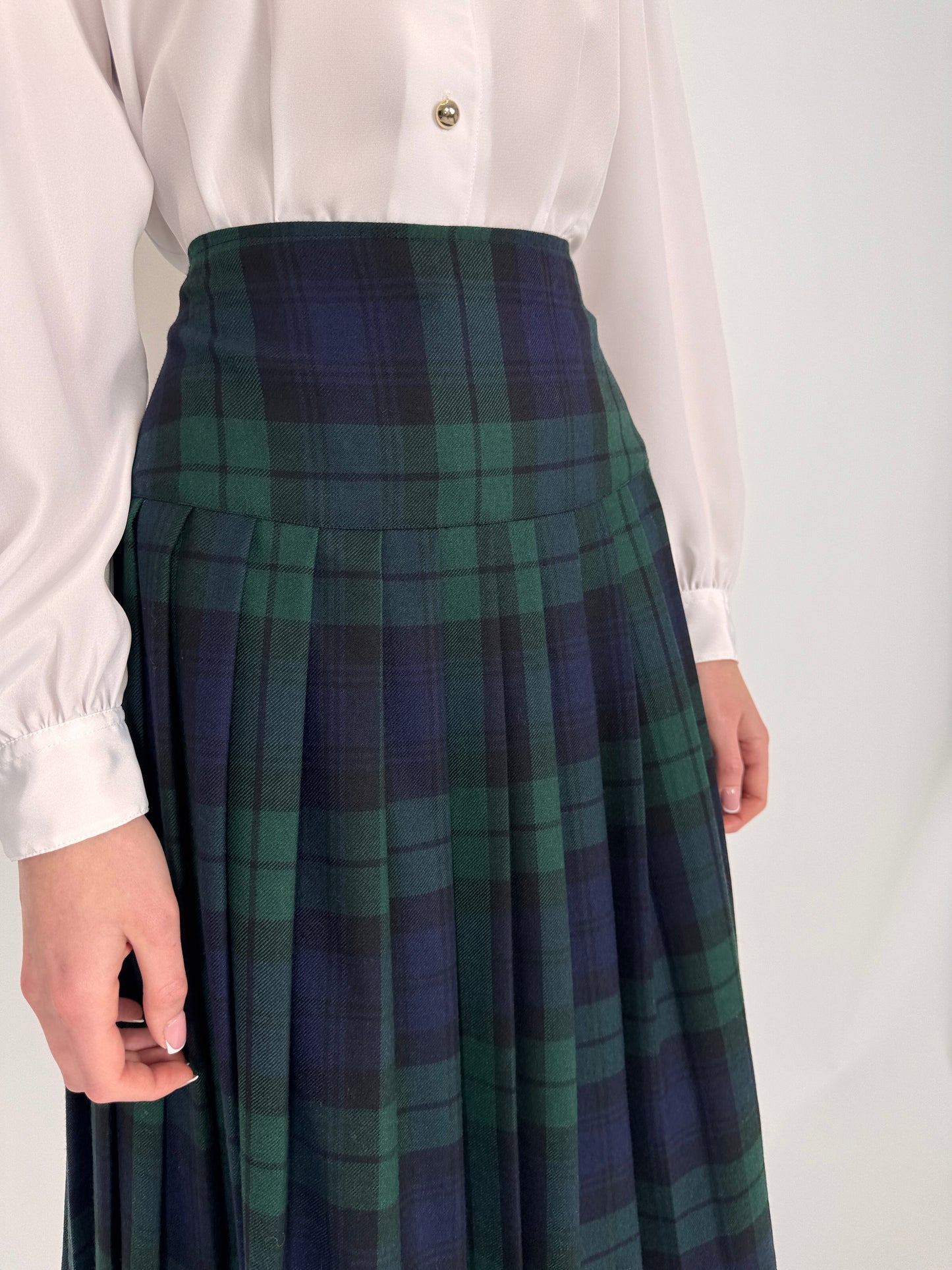 Fustă plisată din Tartan extrafin de lana cu talie înaltă marcată