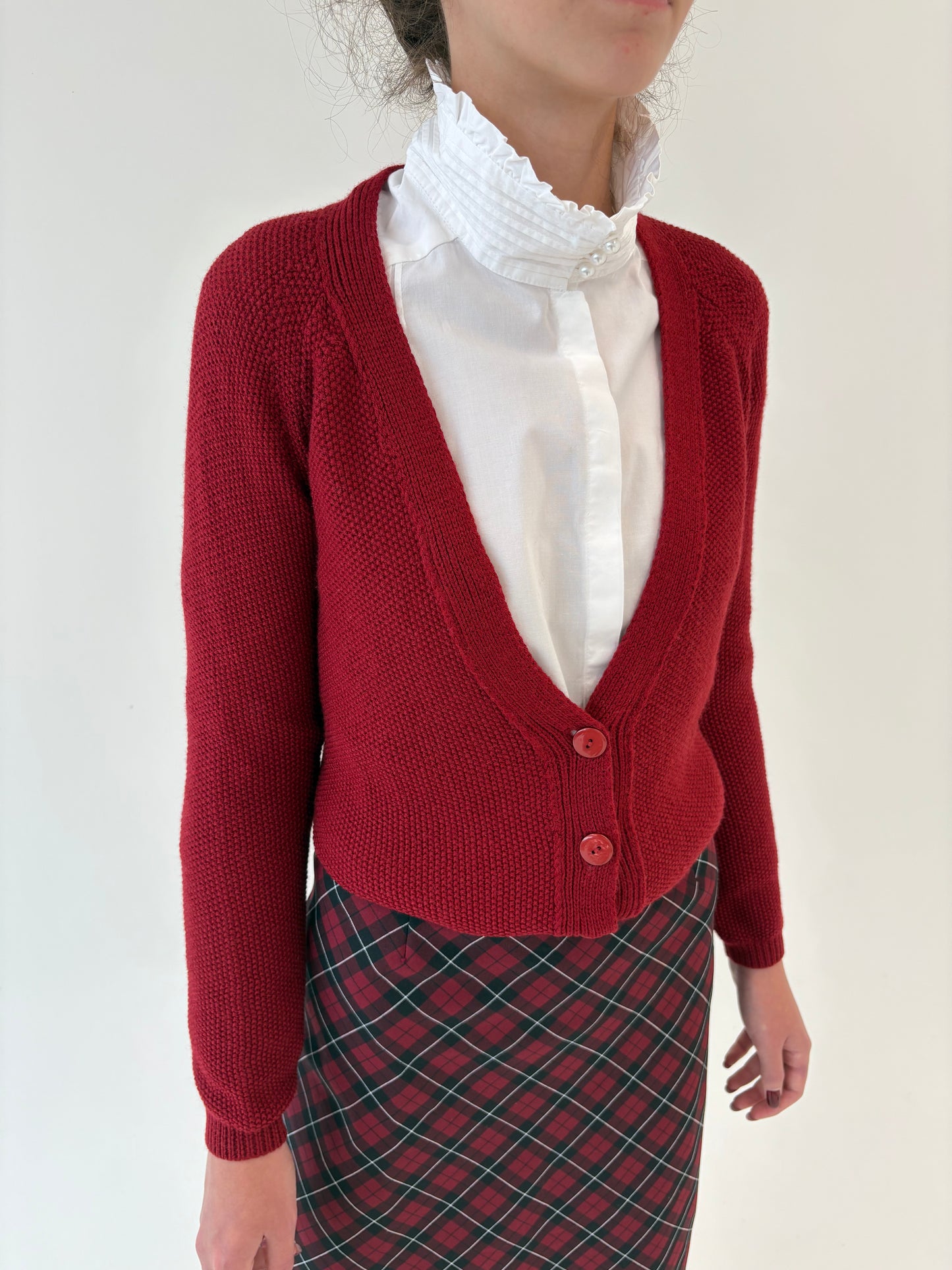 Cardigan oxblood italian din lana merino extrafina de gramaj mare