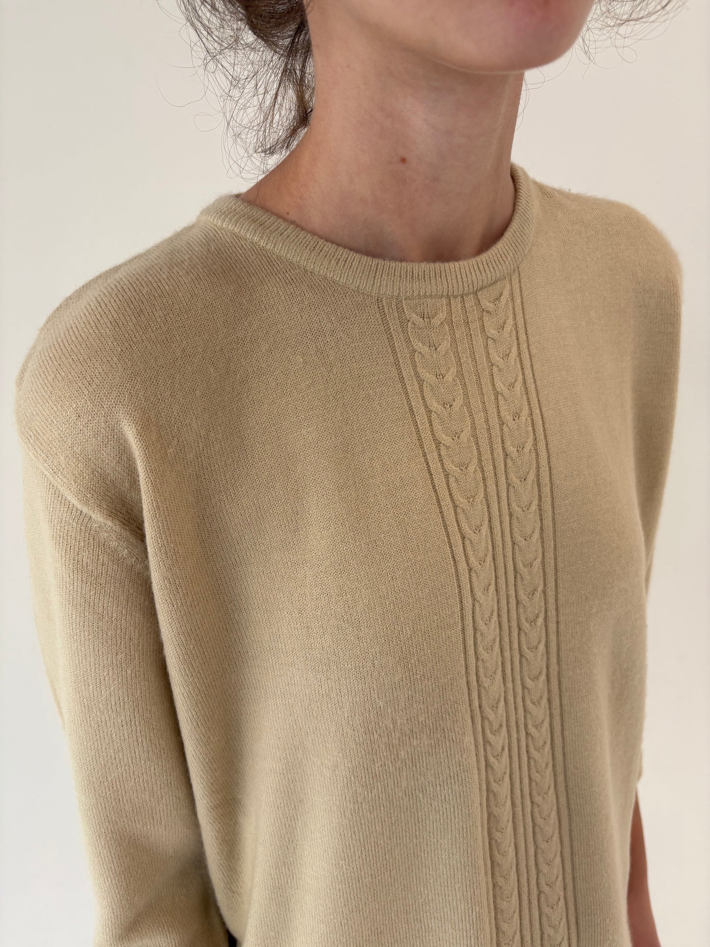 Pulover italian camel petite din lana merino extrafina cu elastan