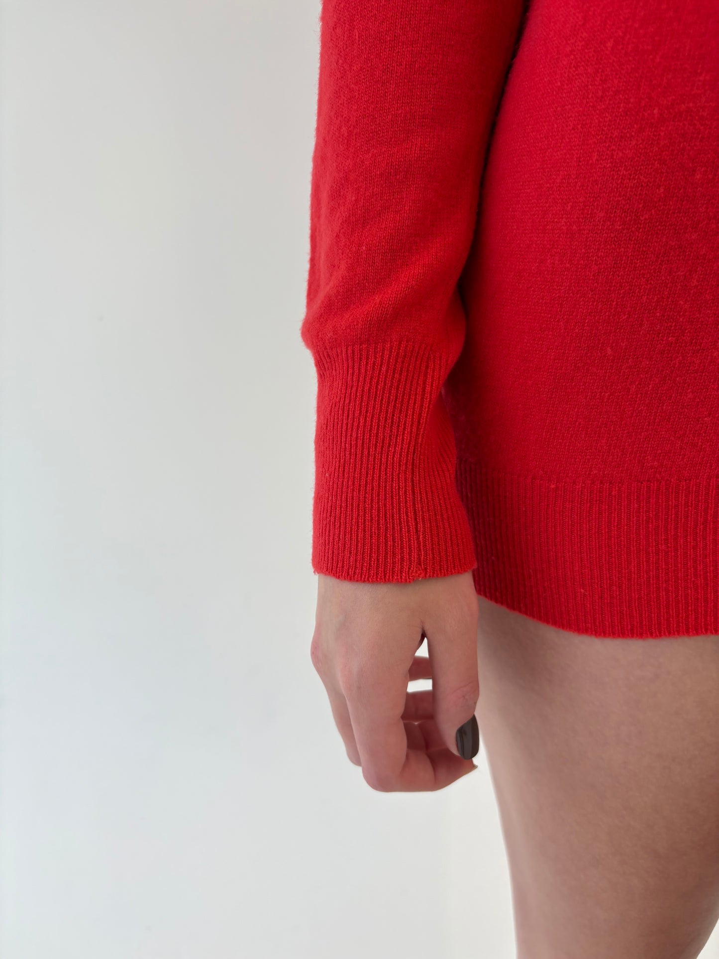 Pulover coral red din lana merino extrafina de gramaj mare tall