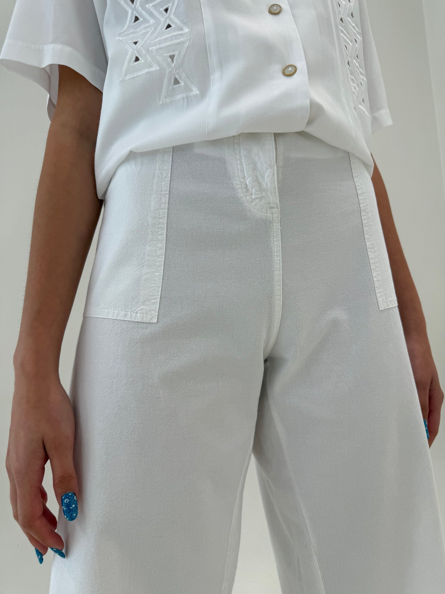 Pantaloni petite din pânză premium de bumbac cu talie reglabilă