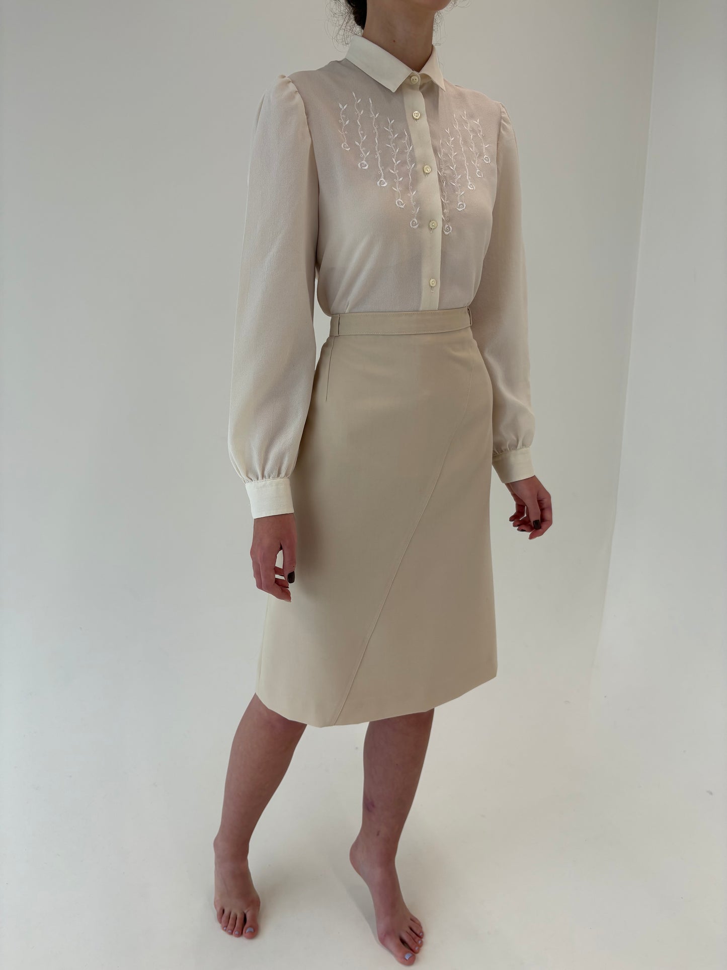 Fustă de brand luxury italian plus size Elena Miro light nude din lana extrafina
