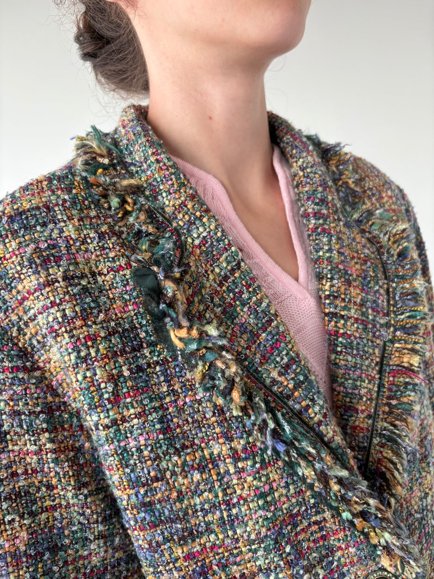 Sacou vintage in stil Chanel din tweed curcubeu