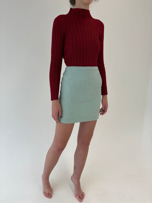 Fustă mint green in stil Chanel din tweed de lana extrafina