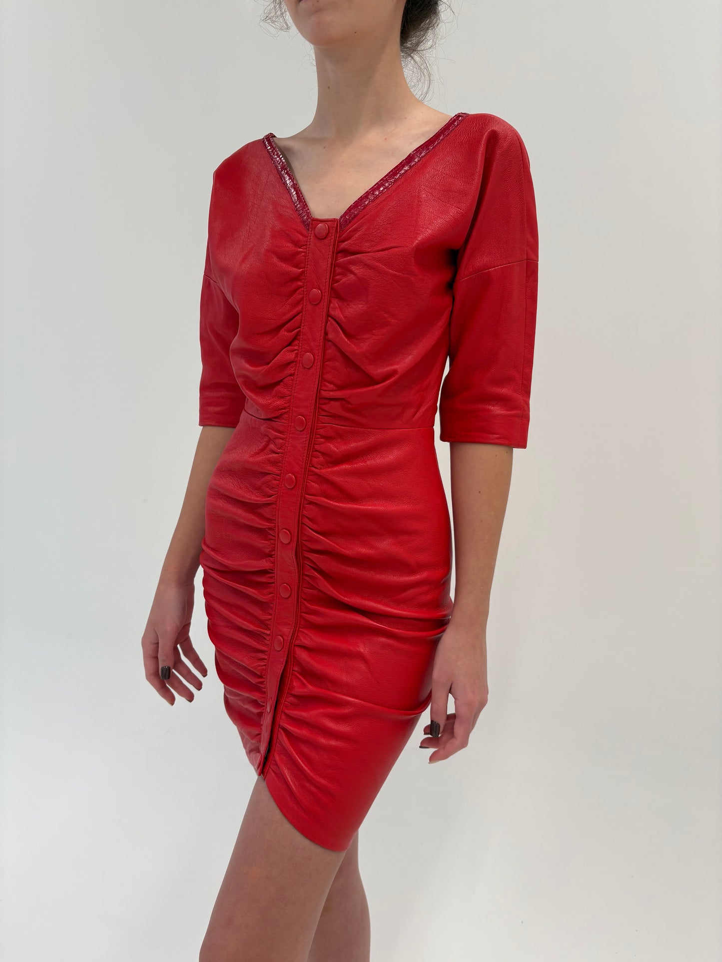Rochie vintage statement din piele naturală mănușă cu spate decupat