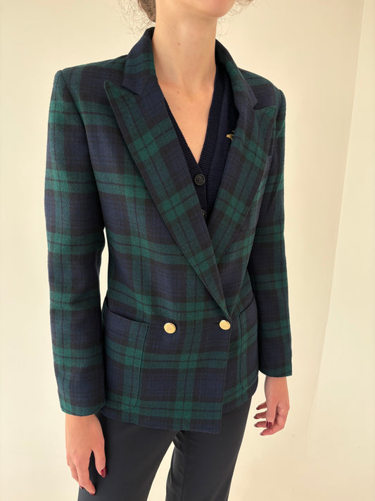 Sacou ușor cambrat din Tartan de lana extrafina cu închidere dublă