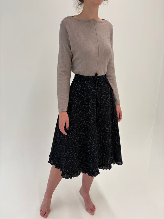 Fustă vintage neagră cu buline albe din stofita de la zi la seară