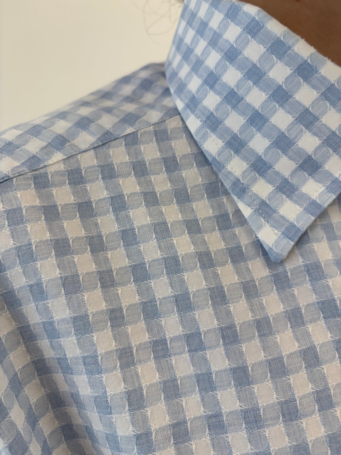 Cămașa Zegna ultra luxury din poplin tip jacquard în carouri baby blue