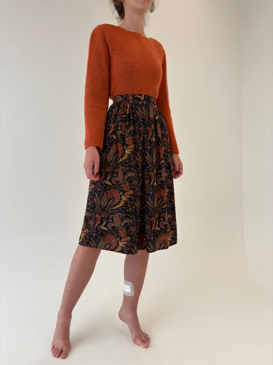 Fustă vintage cu print paisley în culori superbe de toamnă