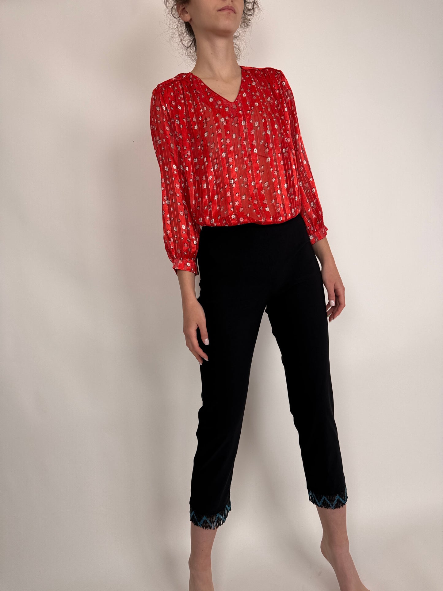 Pantaloni vintage cu franjuri din mărgele negri modelatori