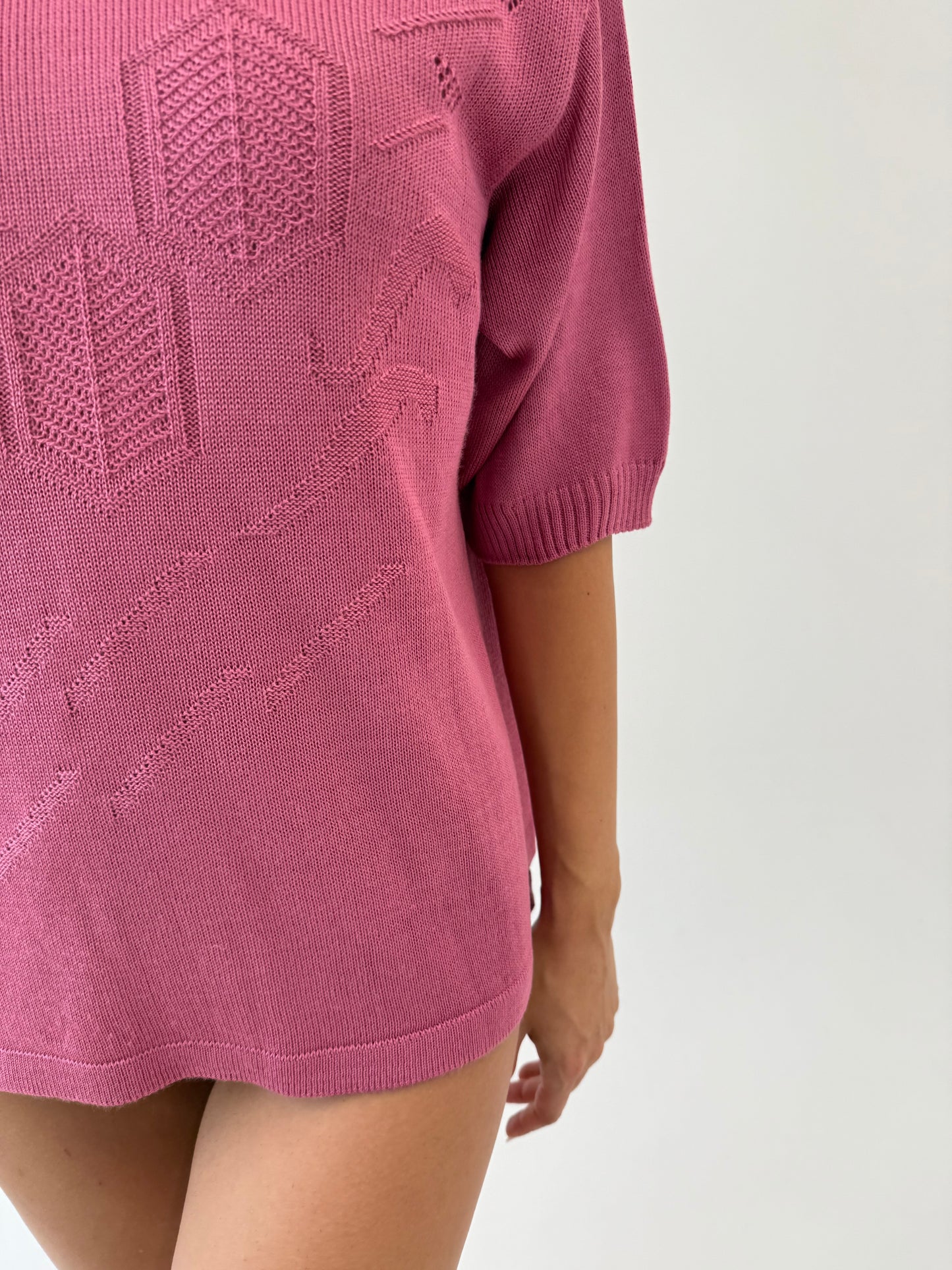Top vintage old rose Pink din tricot din mix de lana extrafina