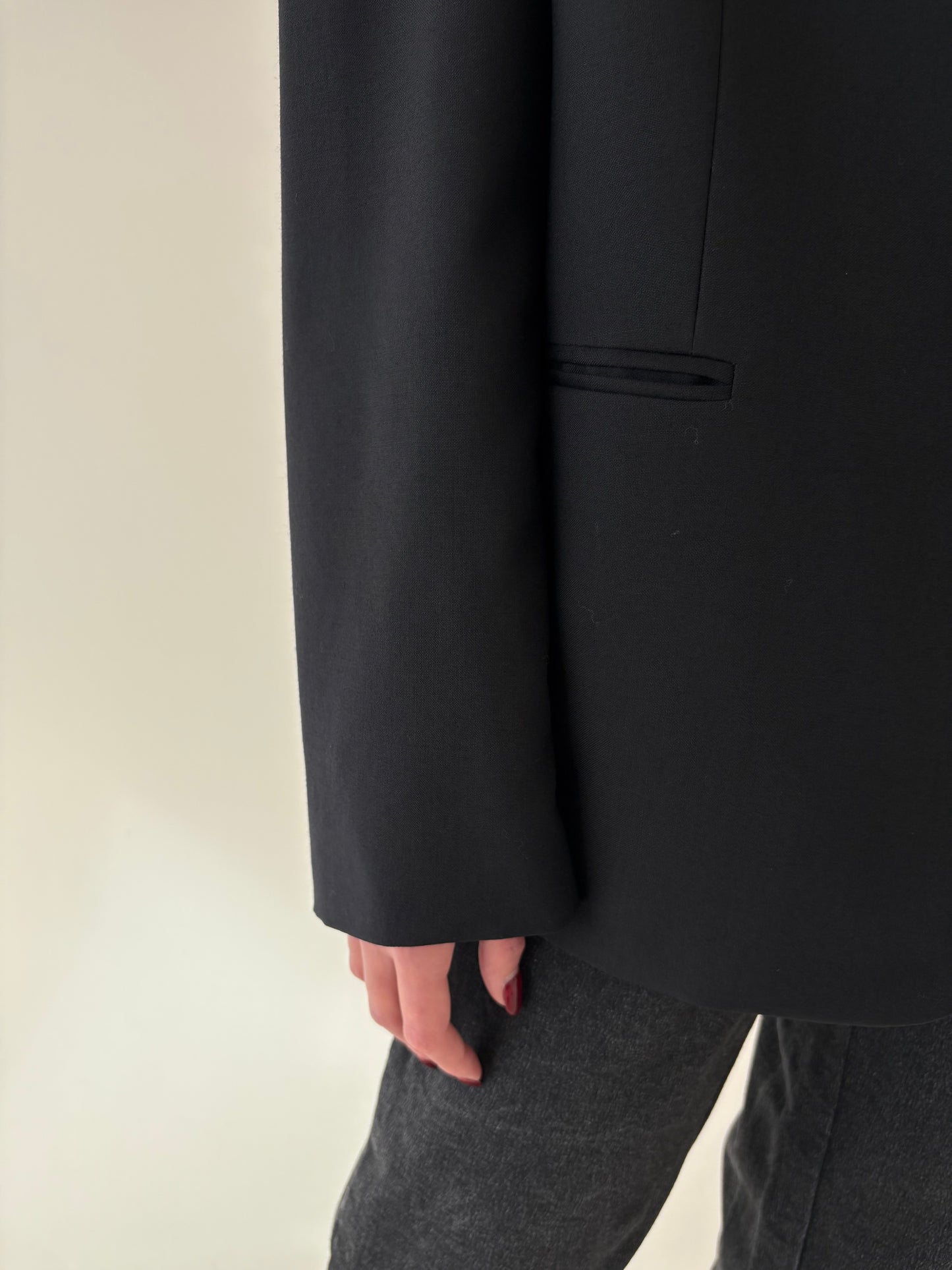 Sacou negru super premium italian din lana extrafina virgină plus size
