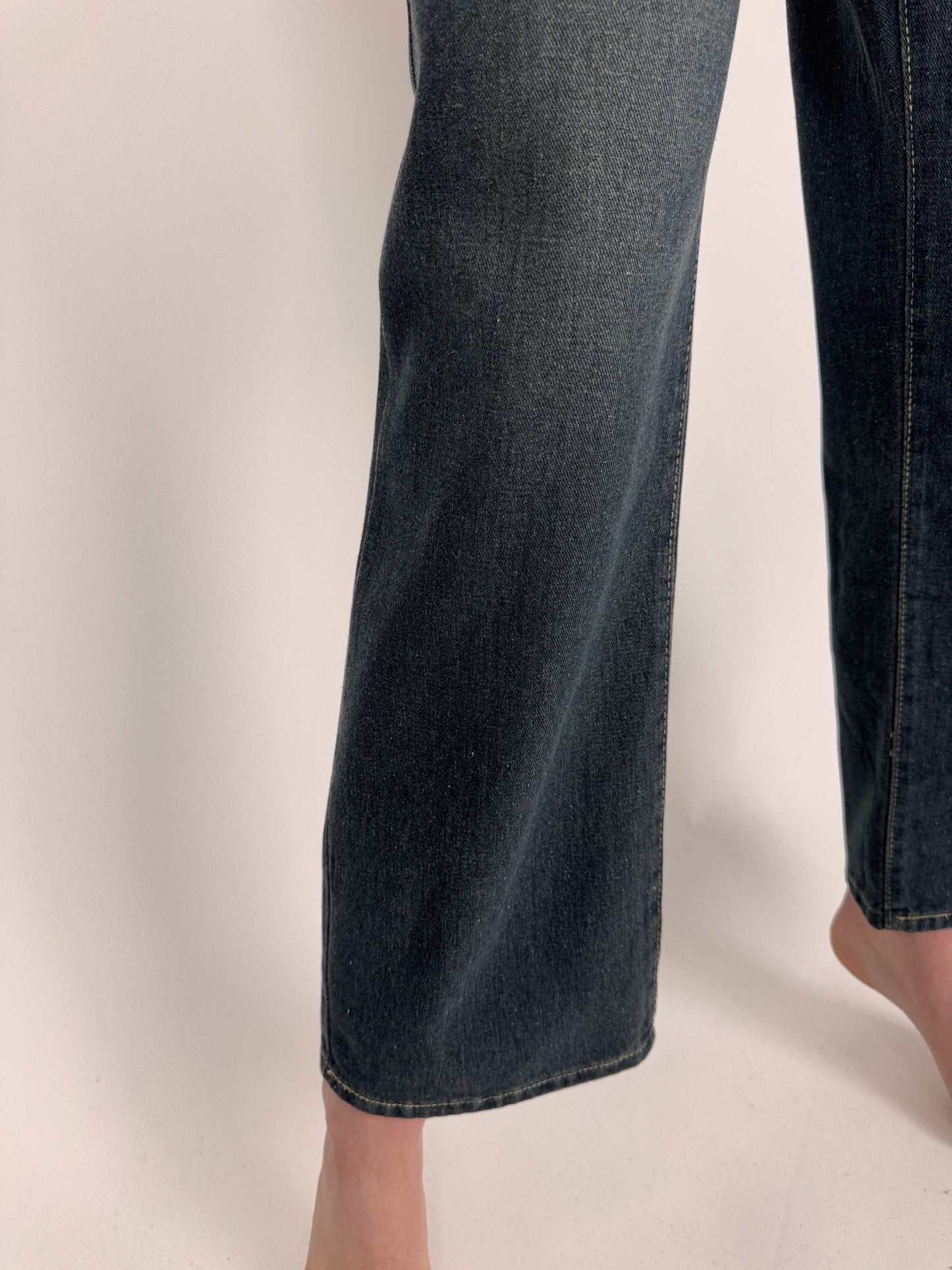 Jeanși Luxury hand made whide leg cu talie ultra înaltă elastică