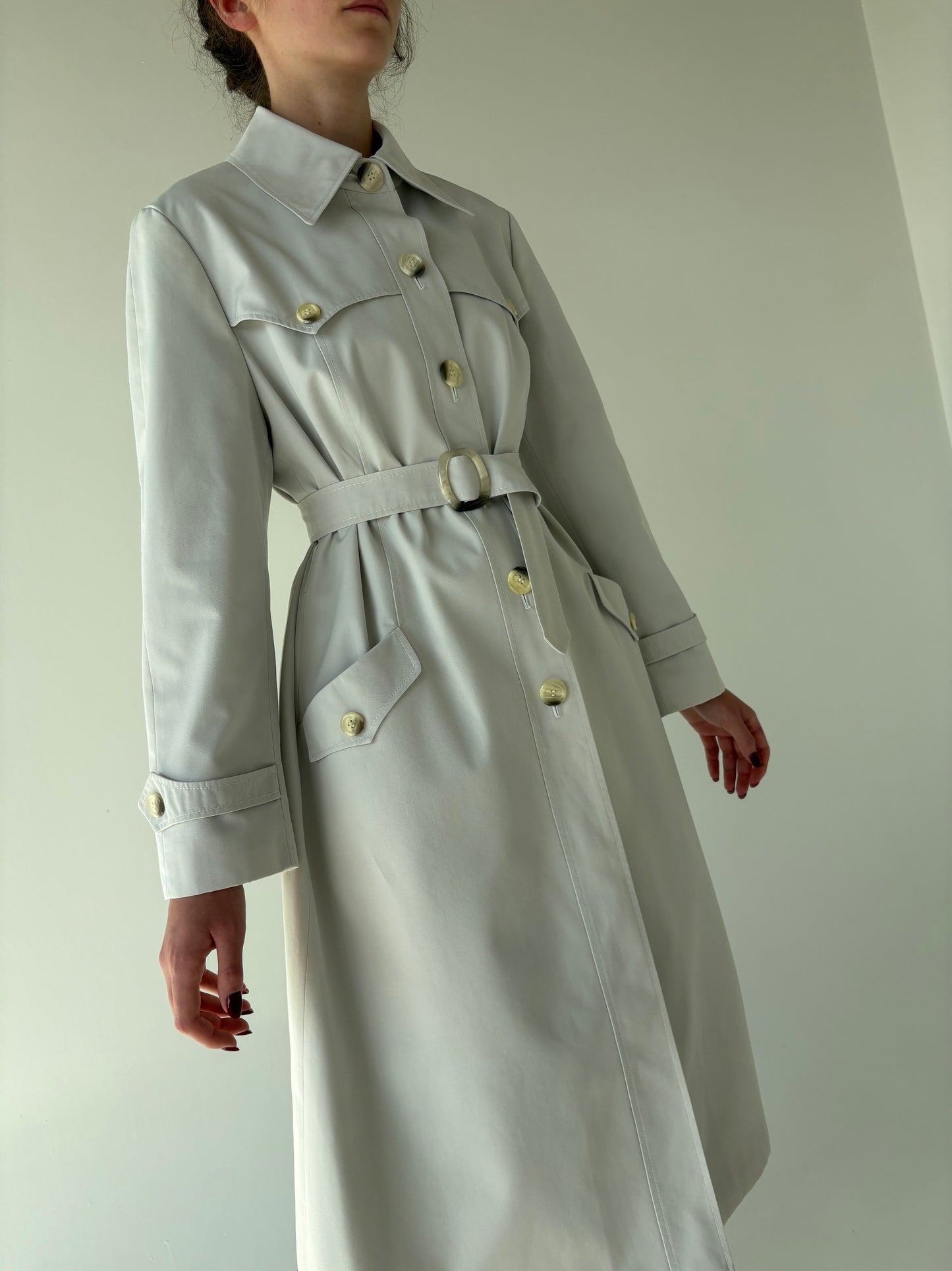 Trench vintage premium impermeabil off white cu talie marcată reglabilă