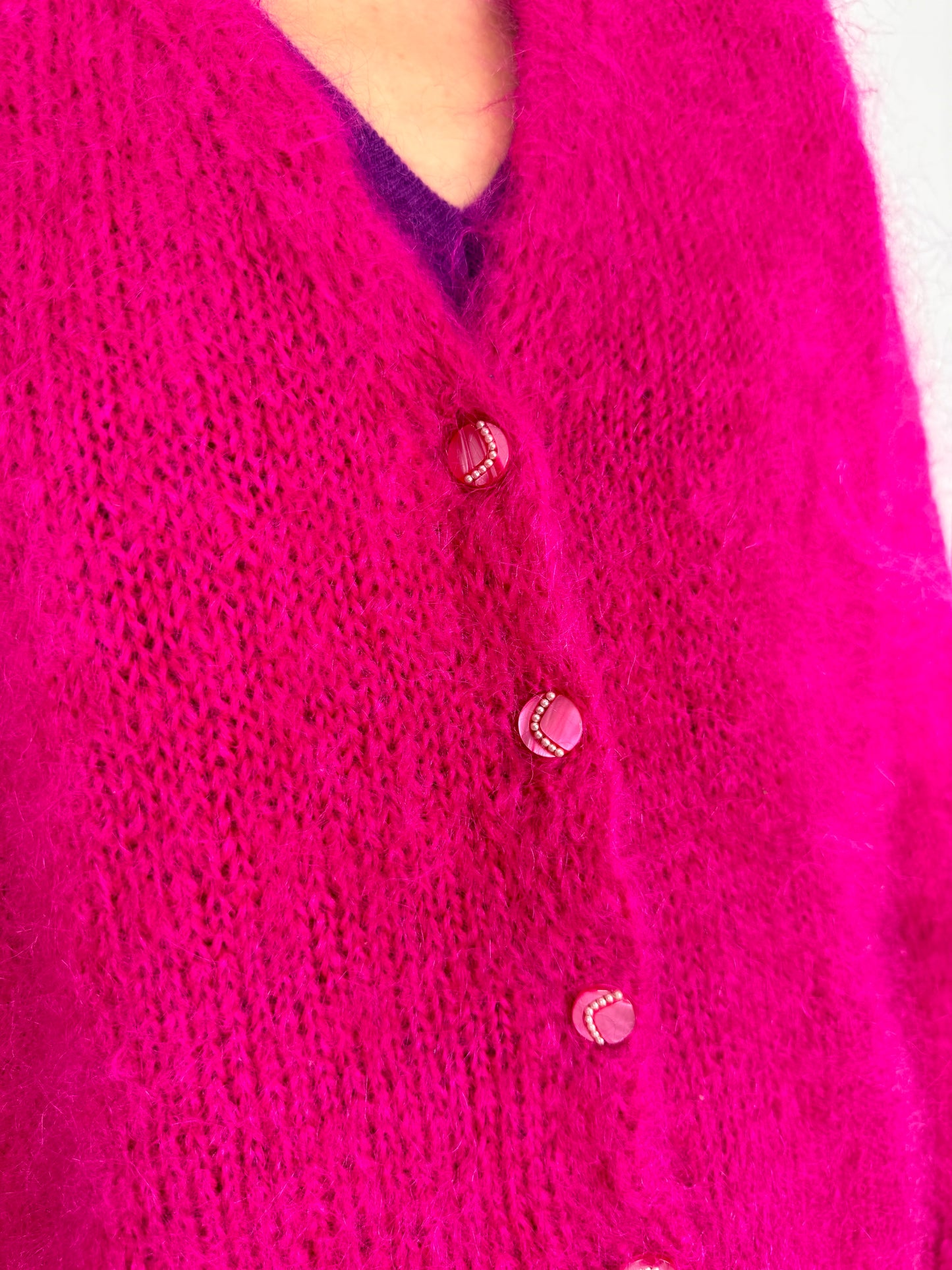 Cardigan gros fucsia din mohair