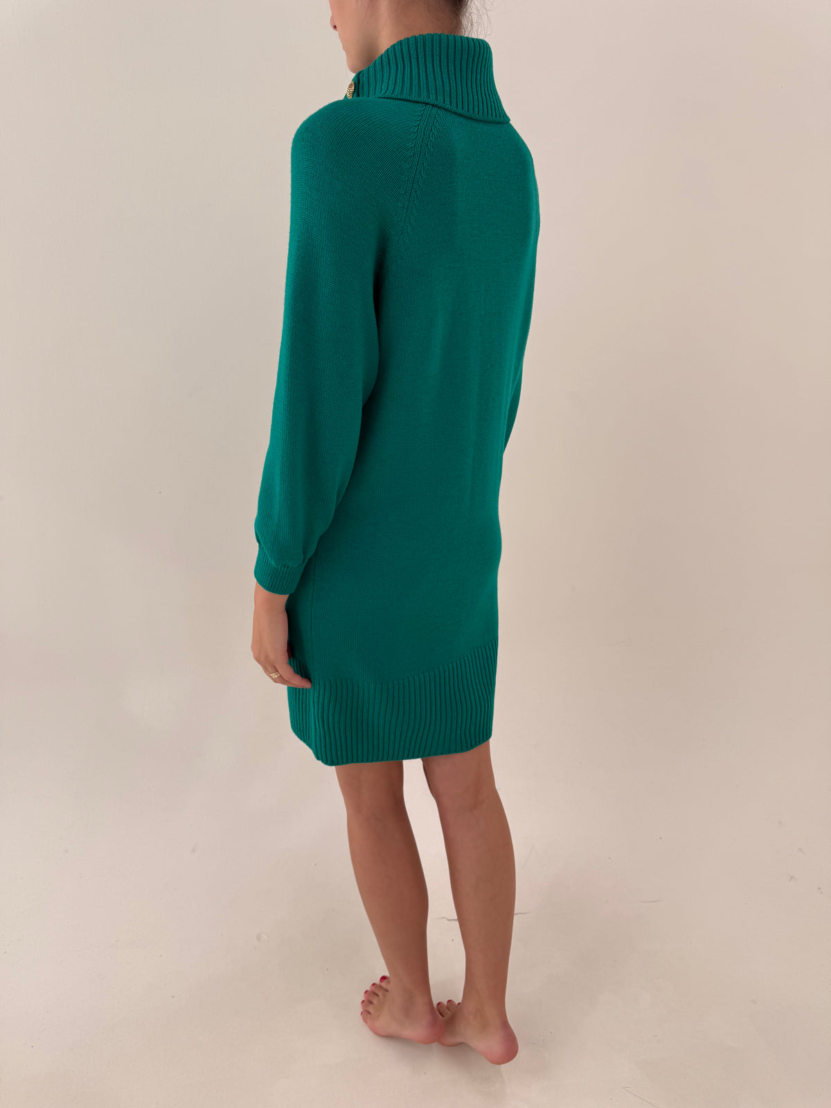 Rochie vintage emerald green din lana merino extrafina excepțională de gramaj mare
