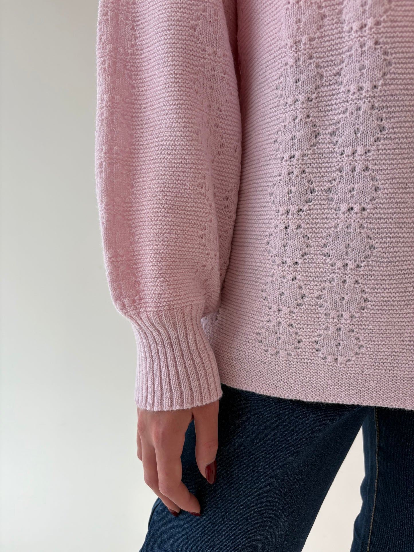Cardigan vintage roz pudrat din mix de lana extrafina
