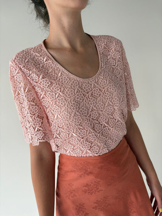 Top italian powder Pink din dantelă macrame de la zi la seară