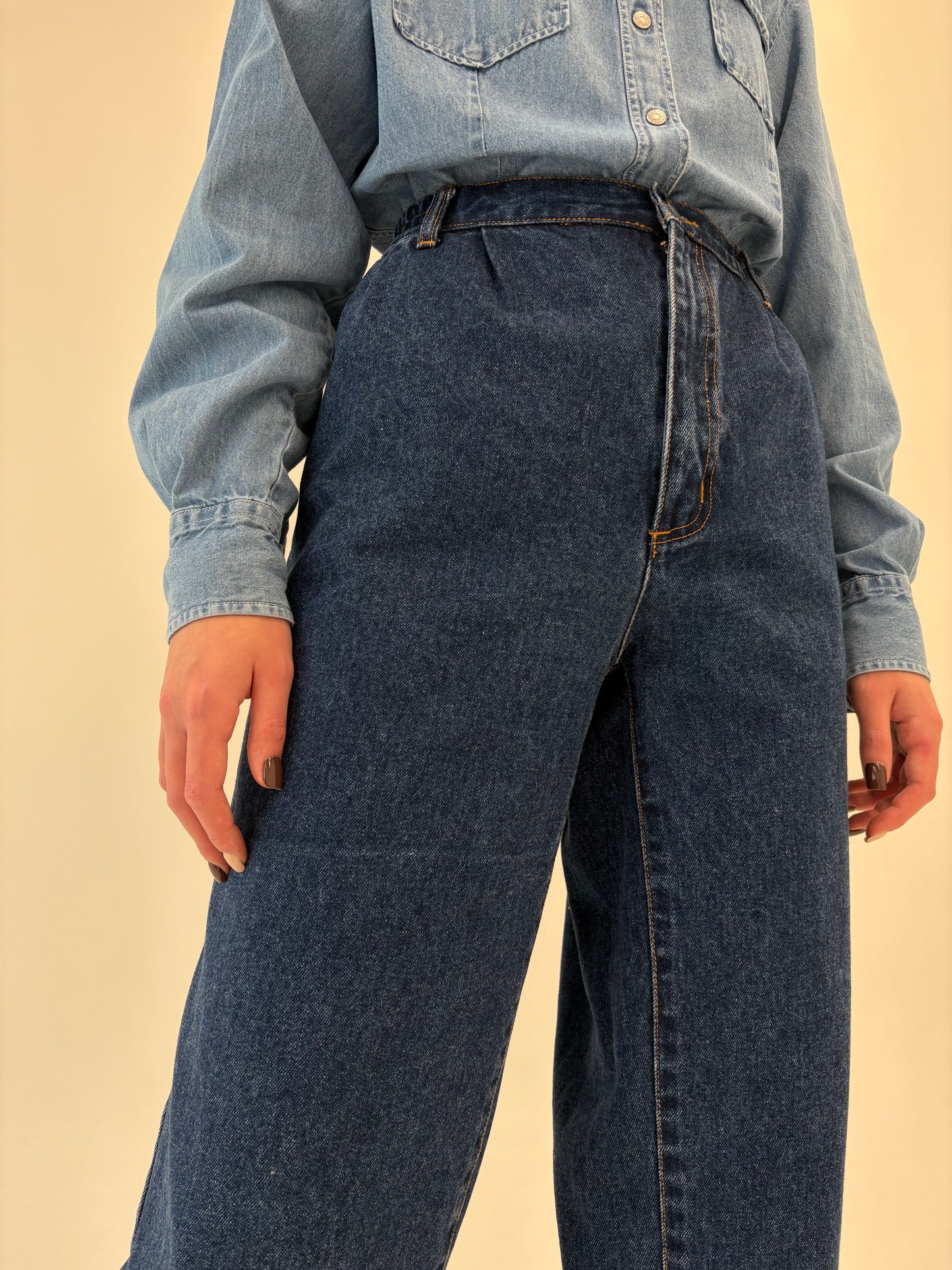 Jeans vintage tall groși cu talie înaltă classic wash