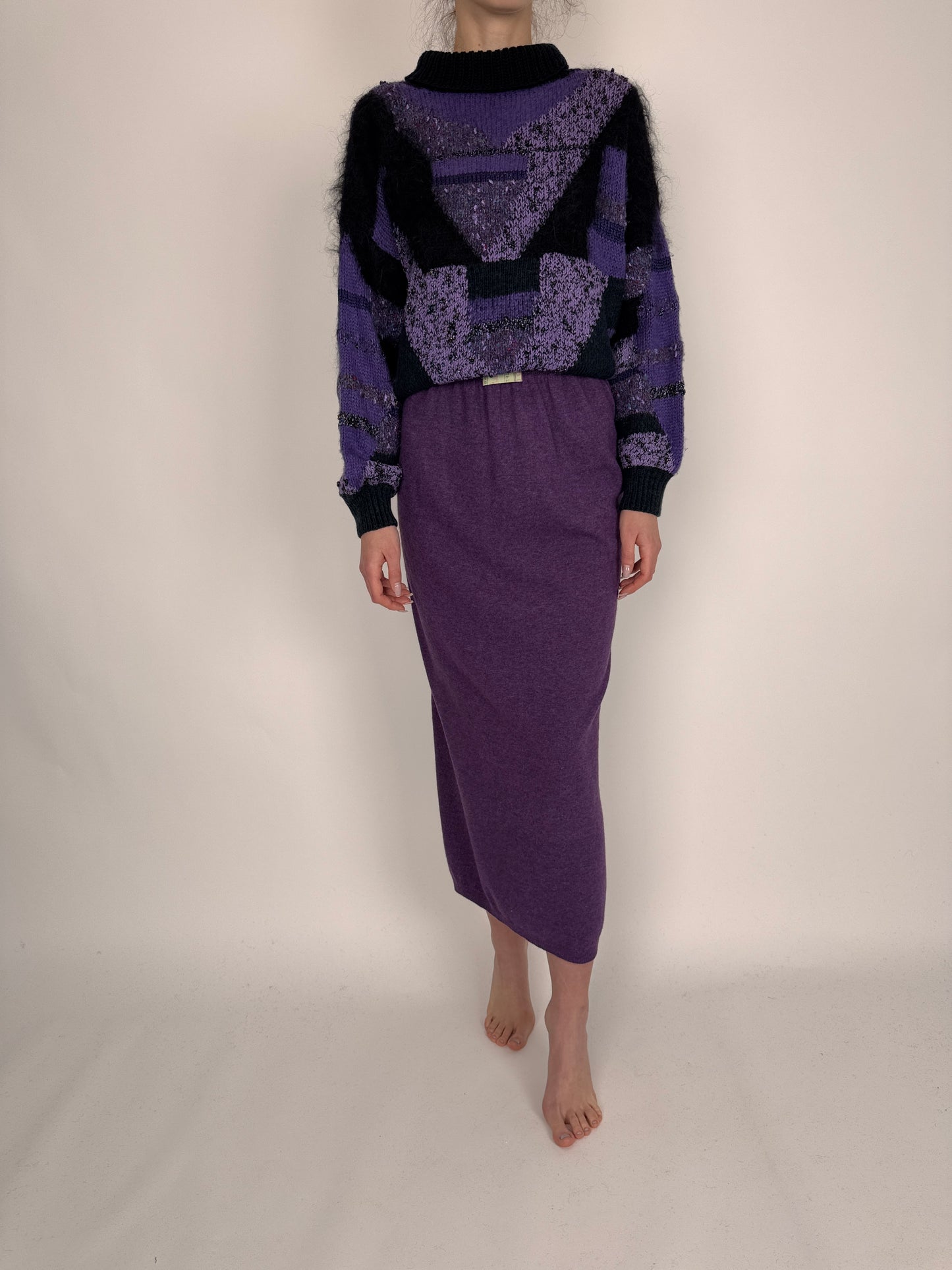 Fustă maxi affair purple 80% lana extrafina cu talie înaltă