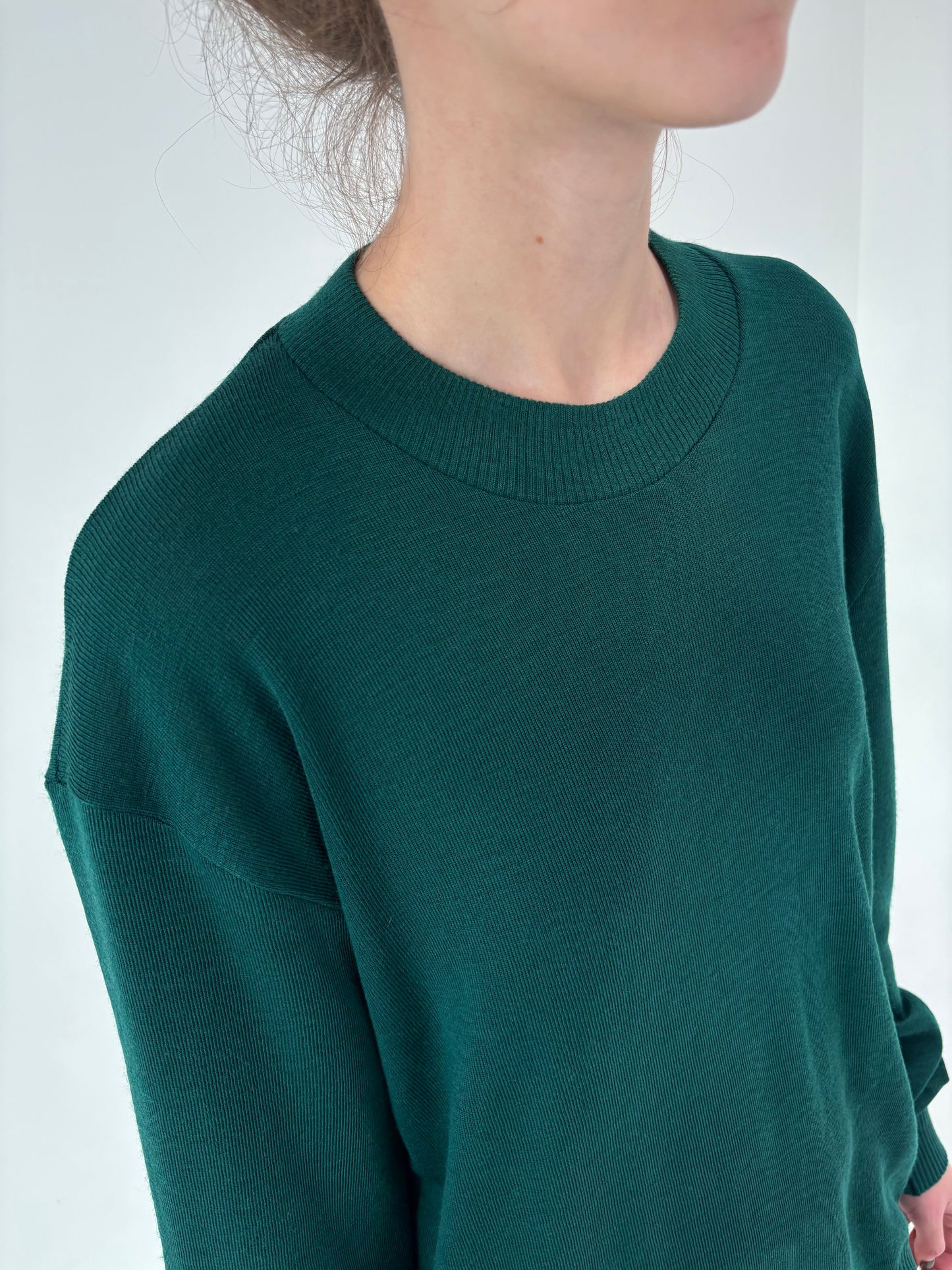 Pulover forest green din lana merino extrafina ribbed