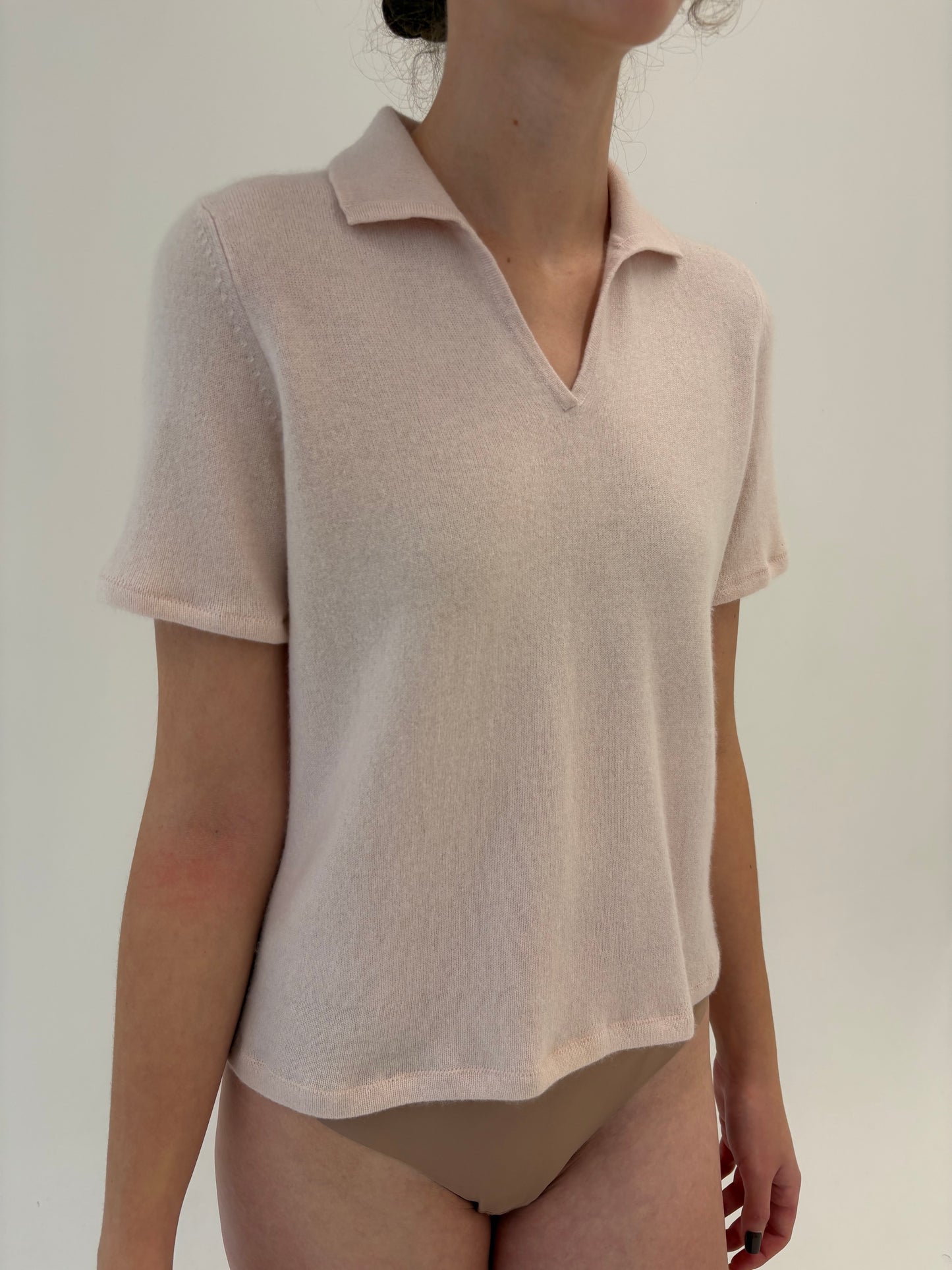 Top polo powder pink din cașmir multiply