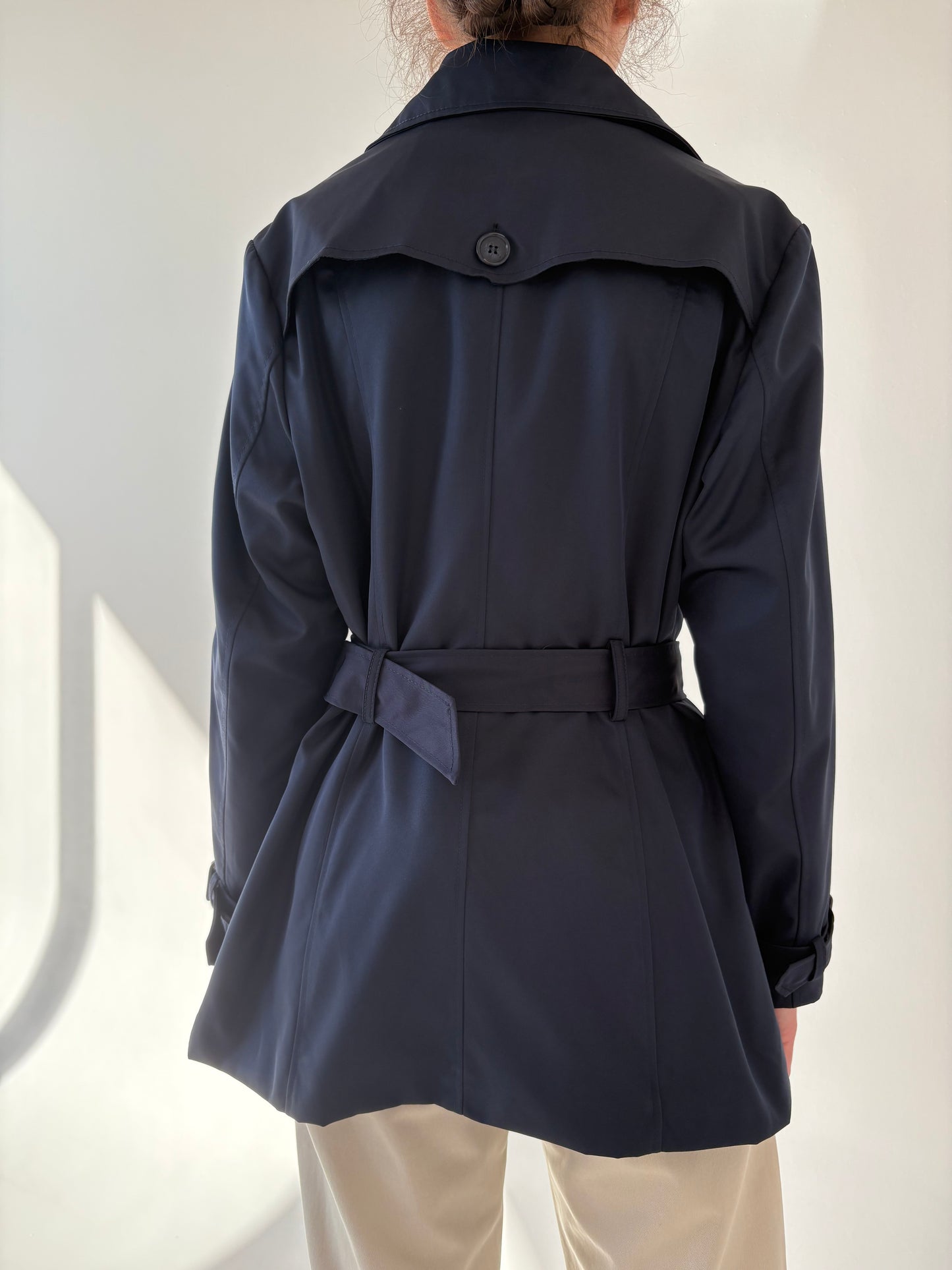 Trench premium impermeabil italian Navy cu talie marcată reglabilă