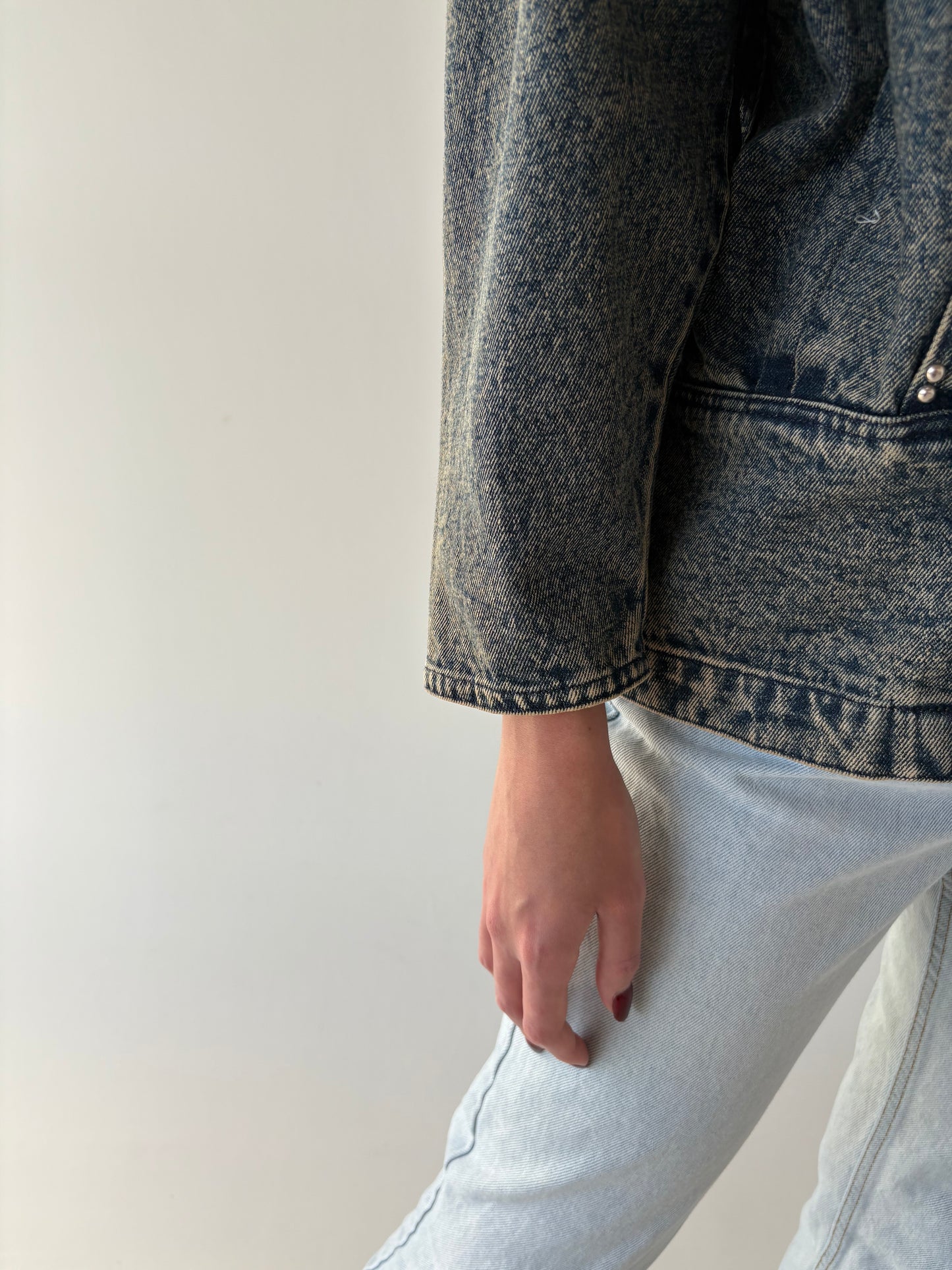 Geacă vinatge luxury din jeans cu piele de șarpe și aplicații manuale