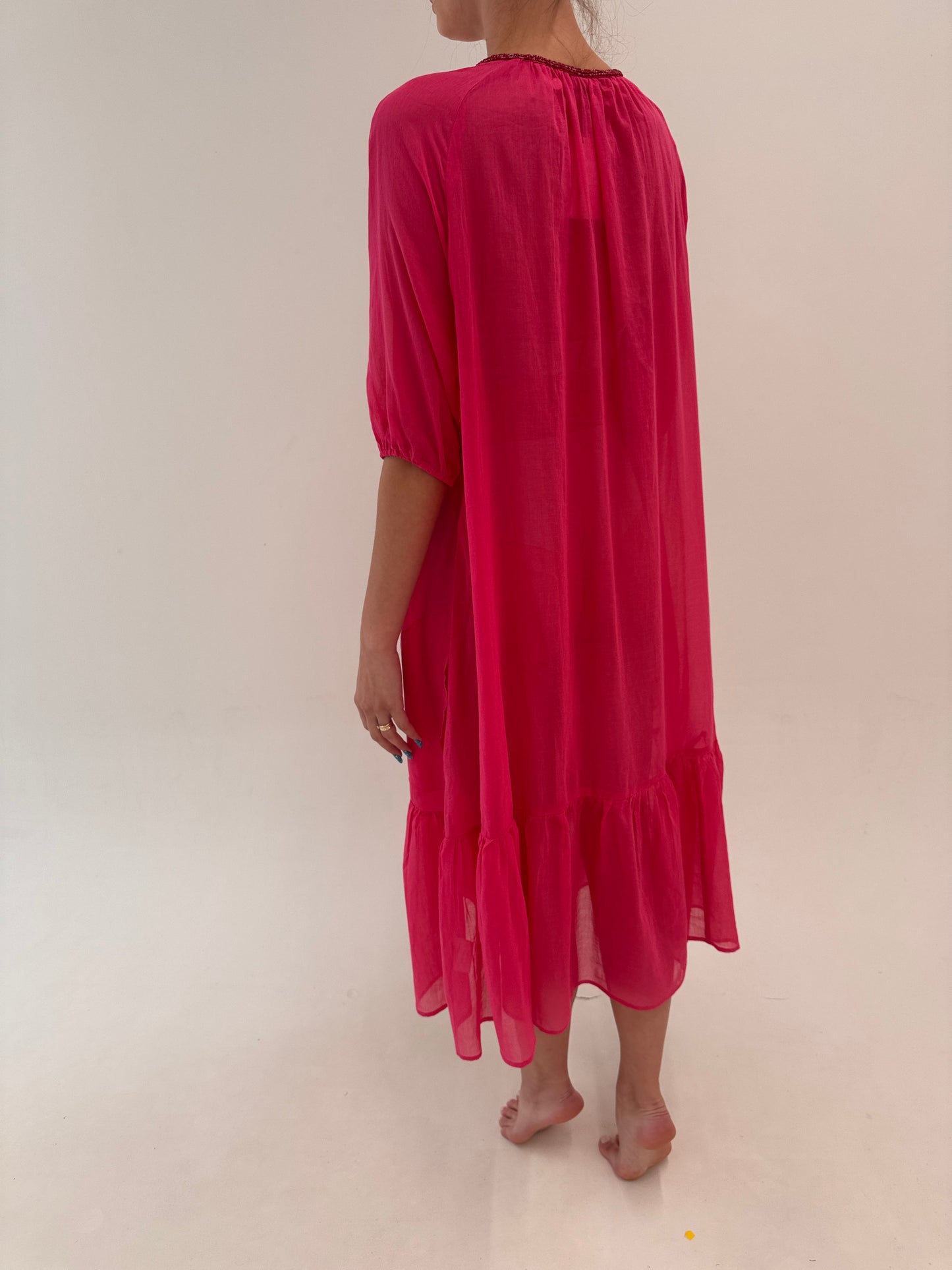 Kaftan fucsia de plajă italian din cel mai fin bumbac nou cu eticheta
