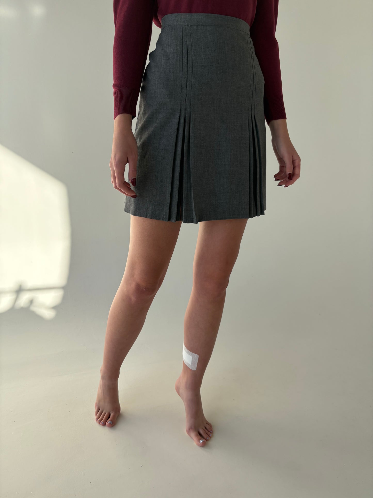 Fustă super premium mini plisată italiană din lana extrafina