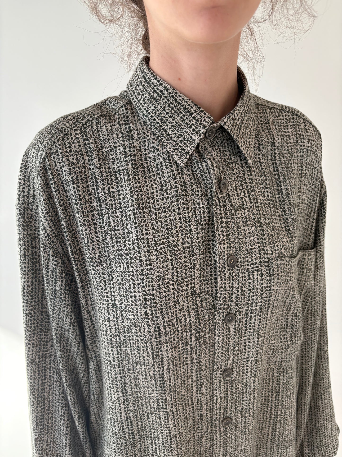 Cămașa vintage din poplin super moale gros și print alb negru