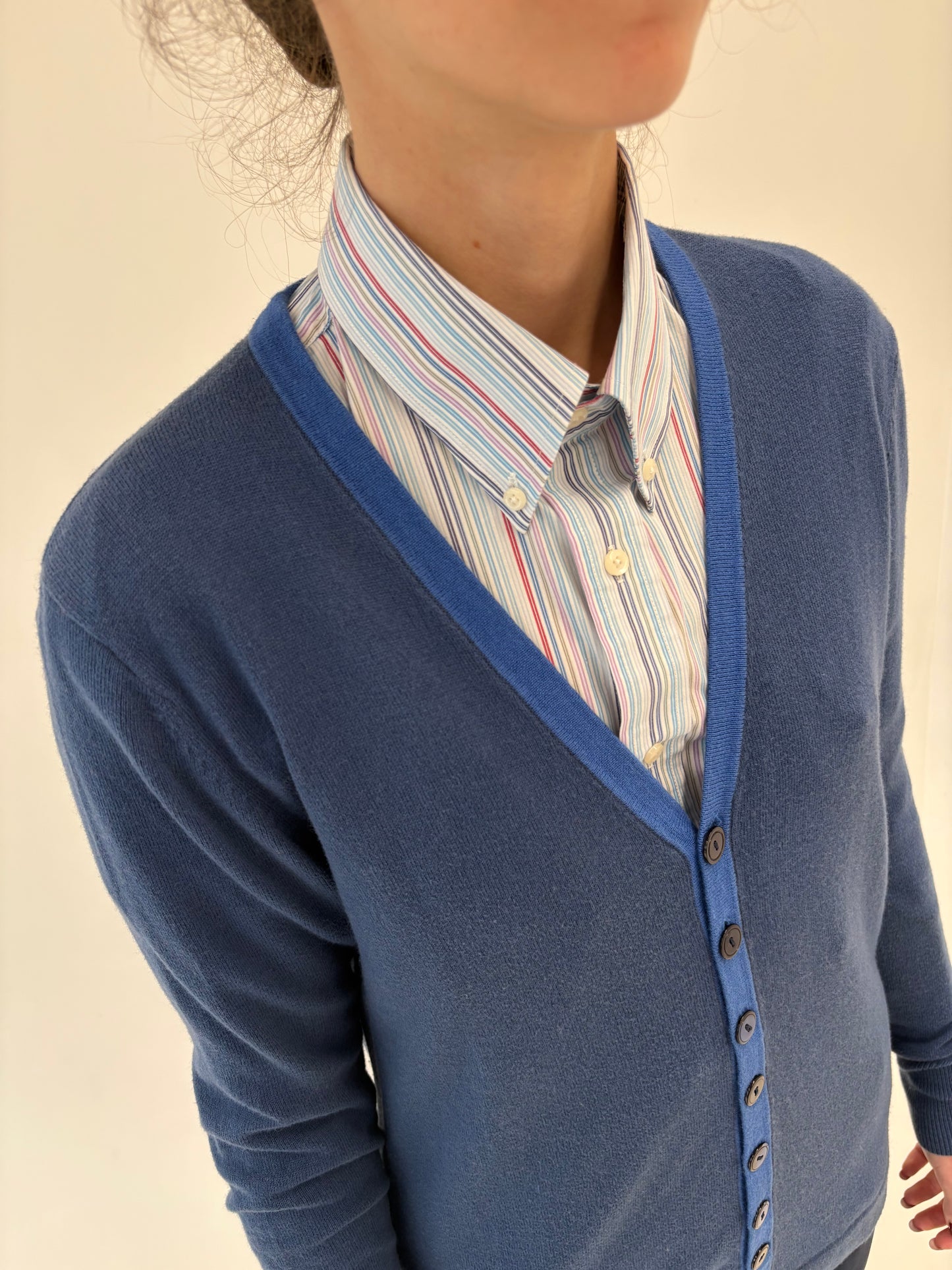 Cardigan tall Jeans blue din lana merino extrafina