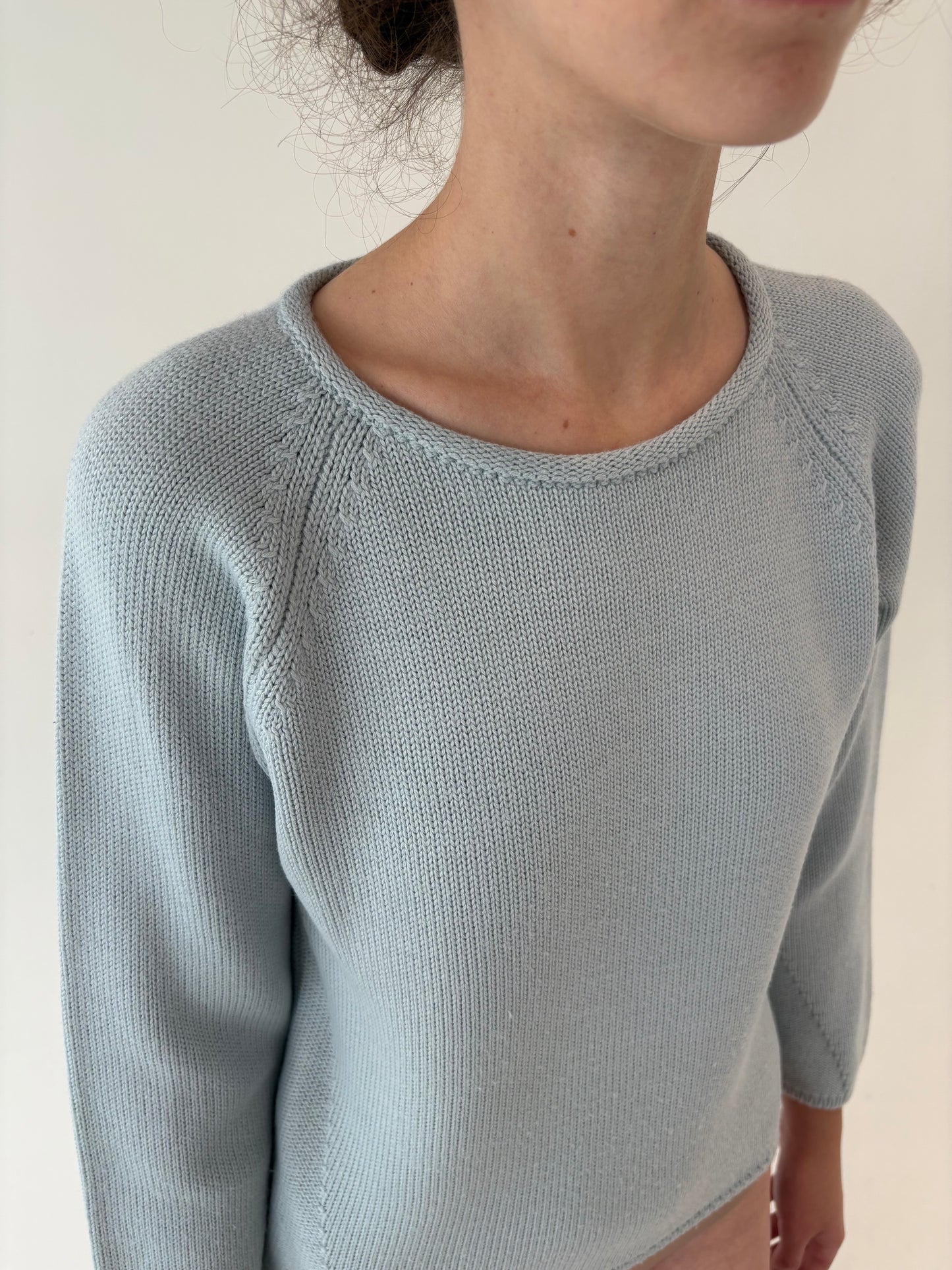 Pulover luxury italian baby blue petite din lana merino extrafina de gramaj mare