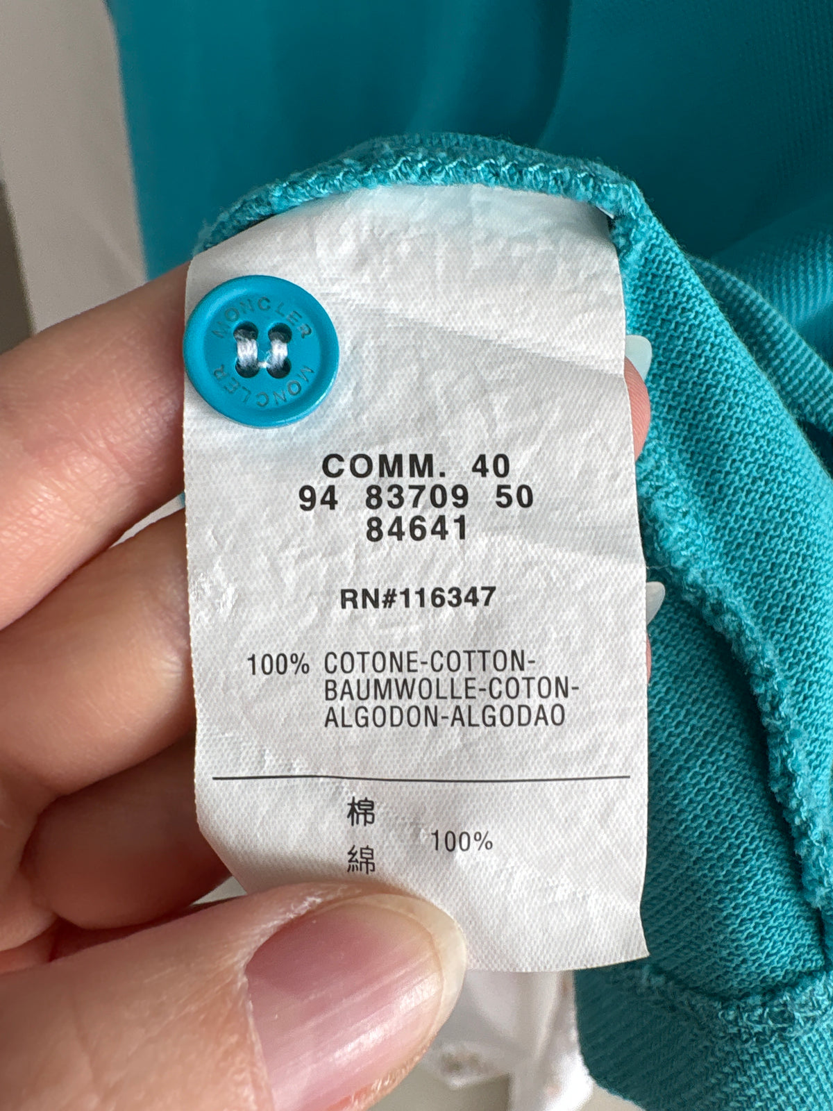 Top polo Moncler aqua blue din bumbac de gramaj mare