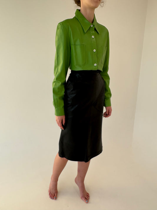 Fustă din piele naturală cu buzunare și talie ultra înaltă