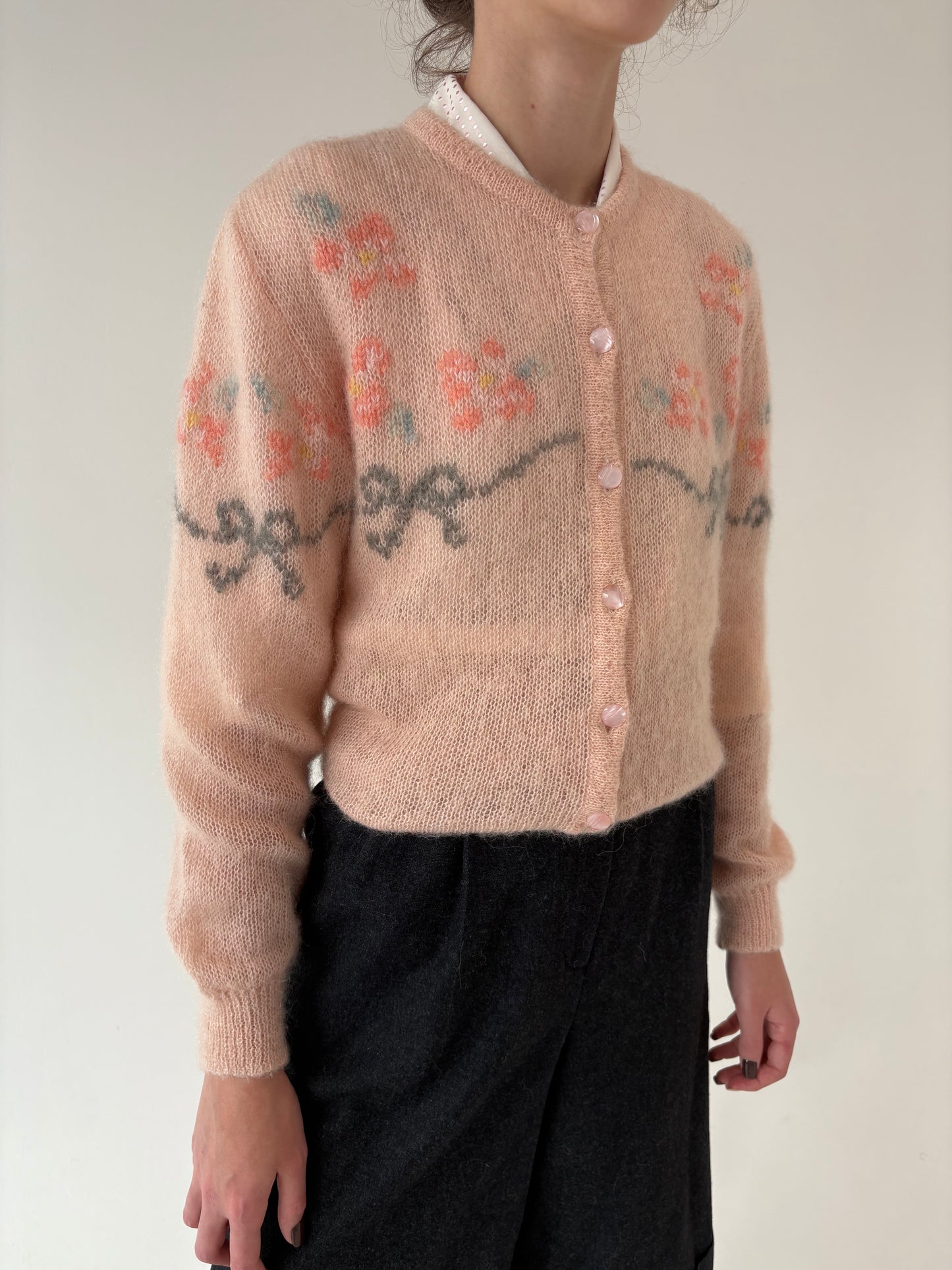 Cardigan italian vintage din baby mohair light salmon pink
