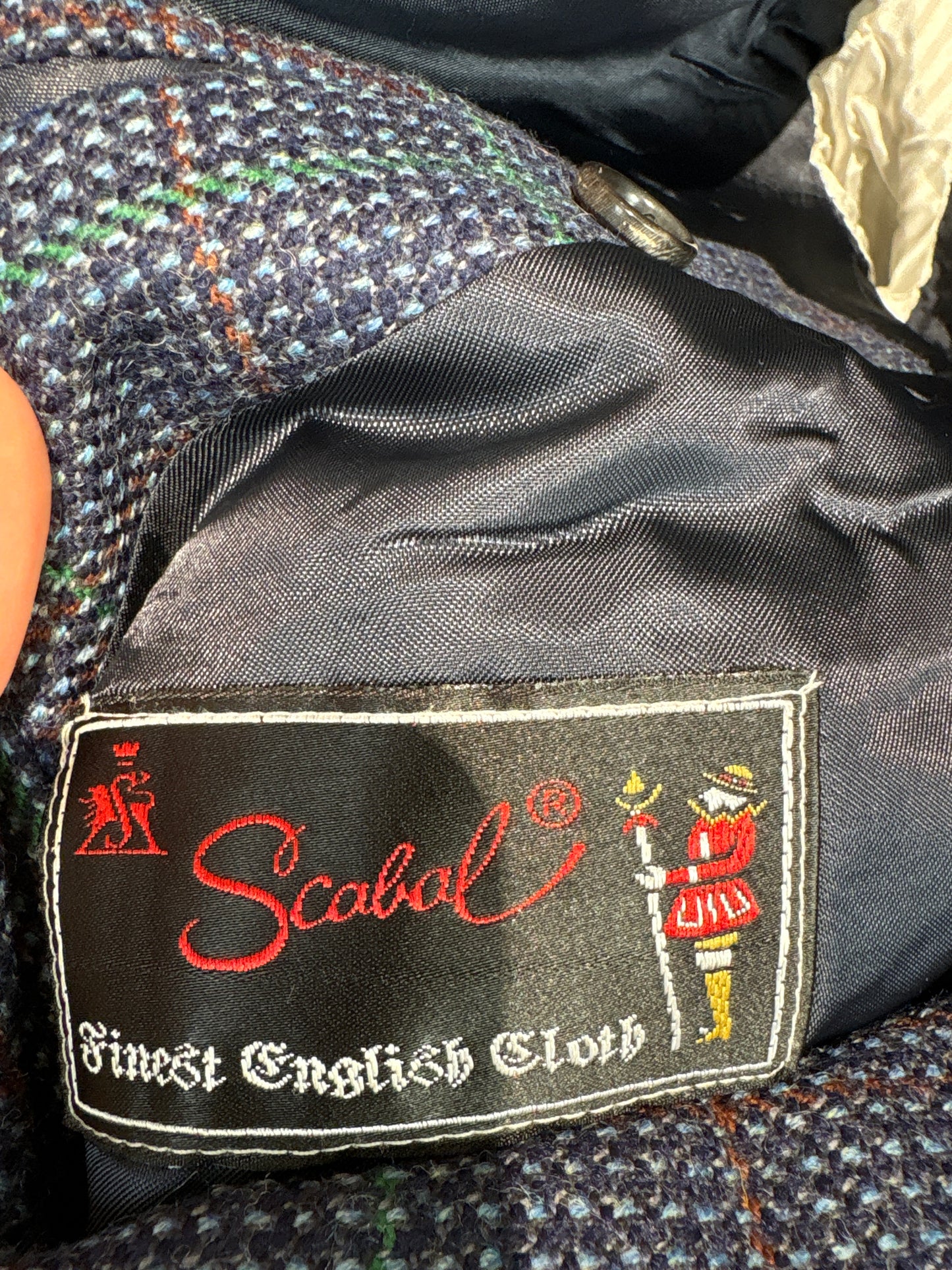 Sacou din stofă de lana ultra luxury Scabal groasă jeans blue în carouri